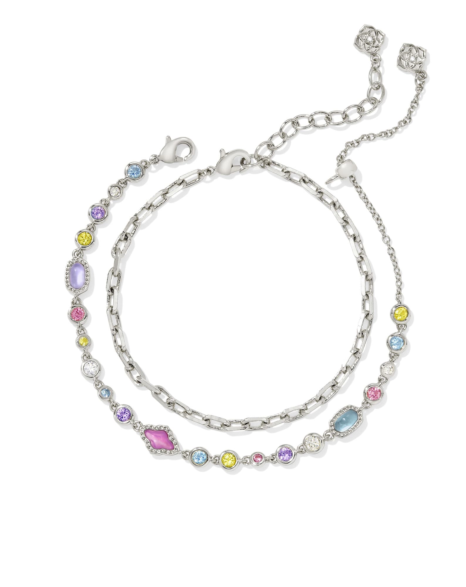 Mini Elisa and Abbie Silver Set of 2 Delicate Chain Bracelets