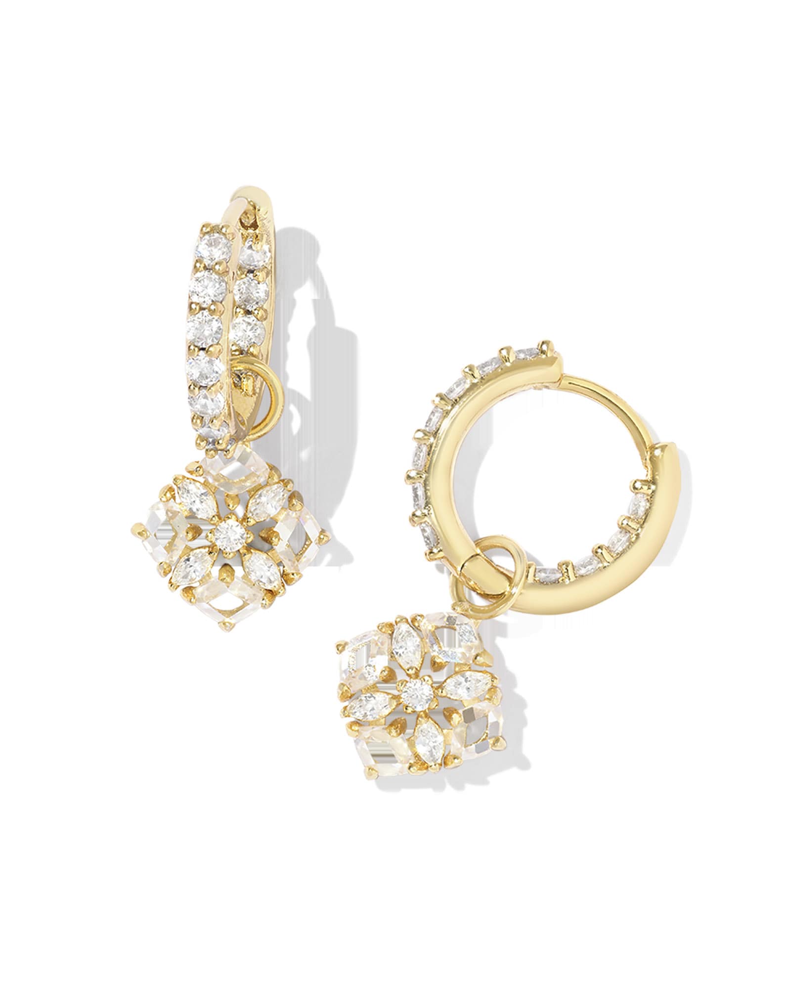 Dira Convertible Gold Crystal Huggie Earrings in White CZ