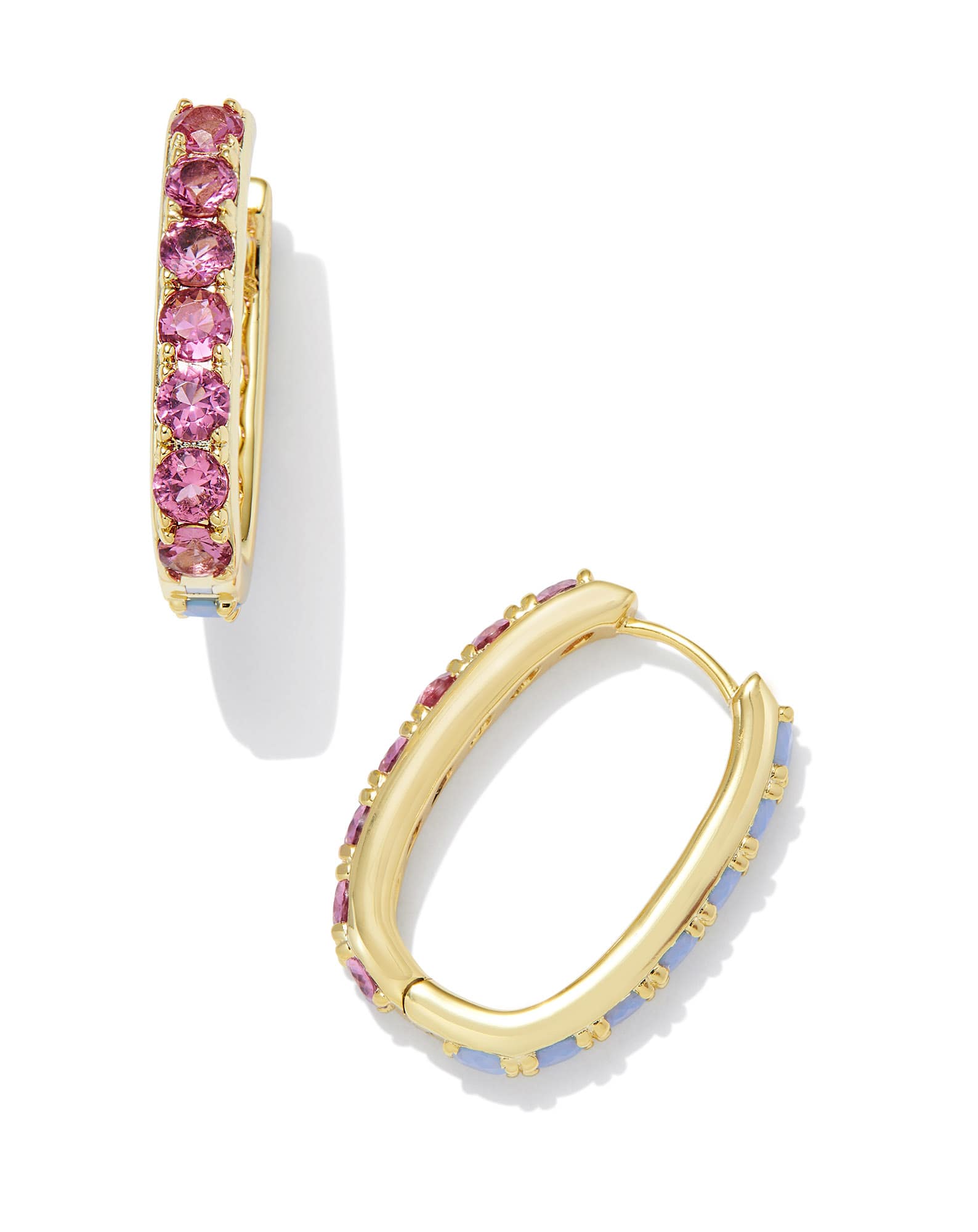 Chandler Gold Hoop Earrings in Pink Blue Mix