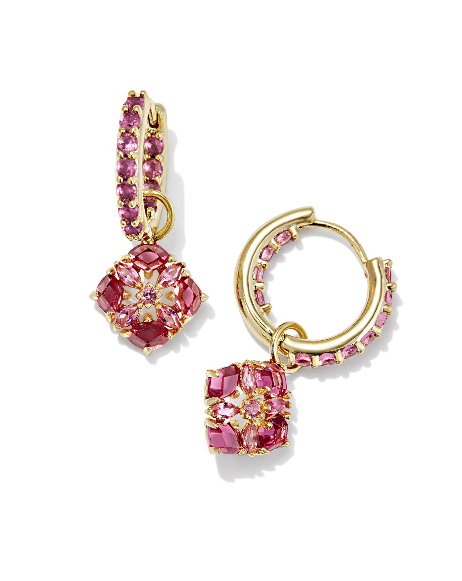 Dira Convertible Gold Crystal Huggie Earrings in Pink Mix | Kendra