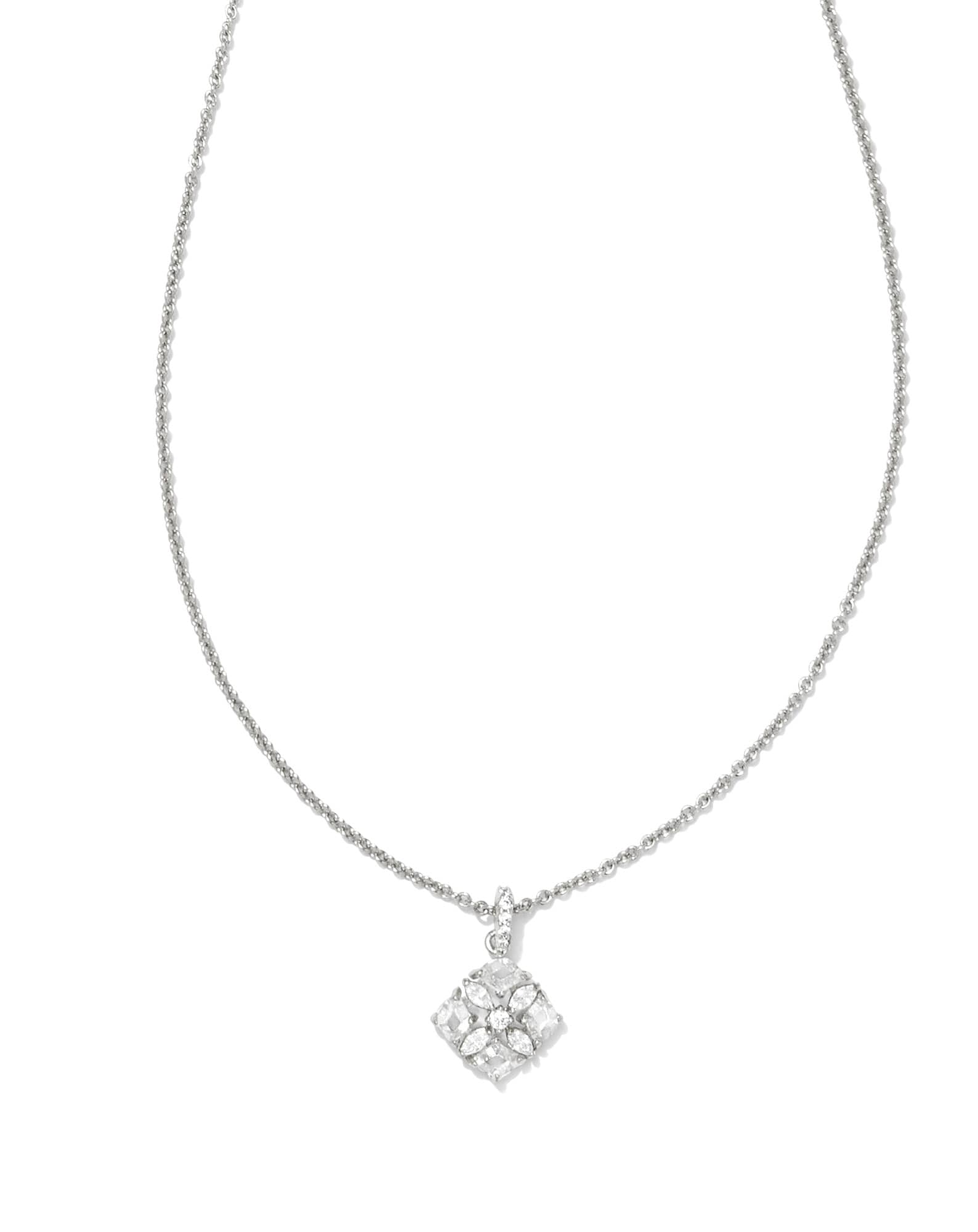 Dira Silver Crystal Short Pendant Necklace in White CZ