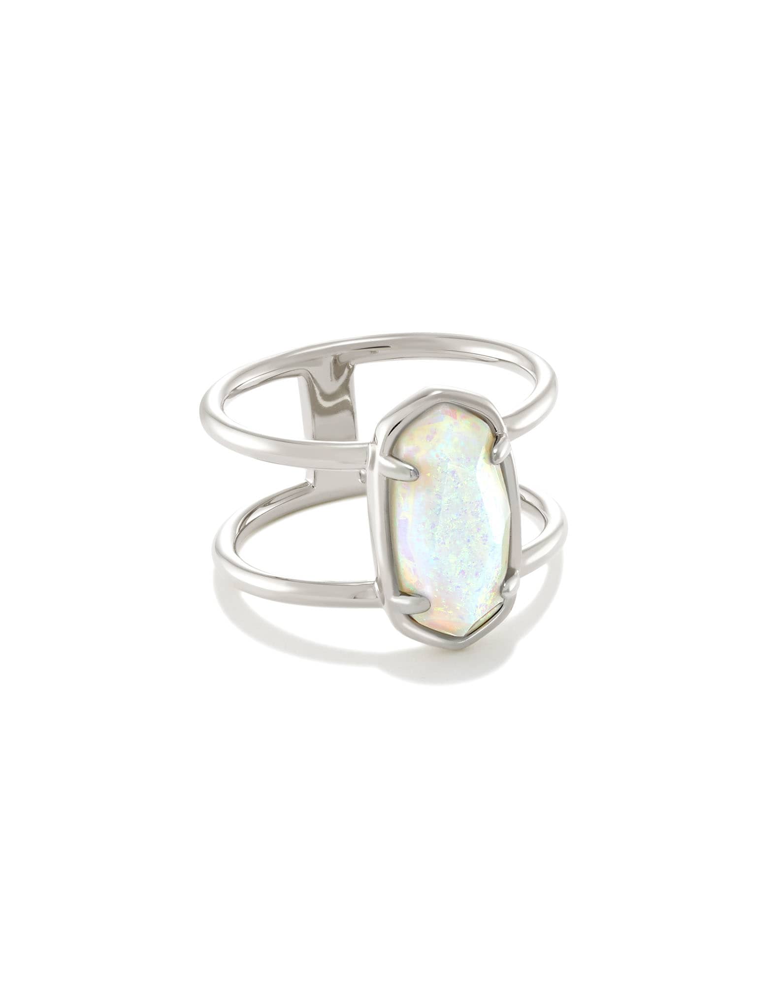 Elyse Sterling Silver Double Band Ring in White Sterling Opal