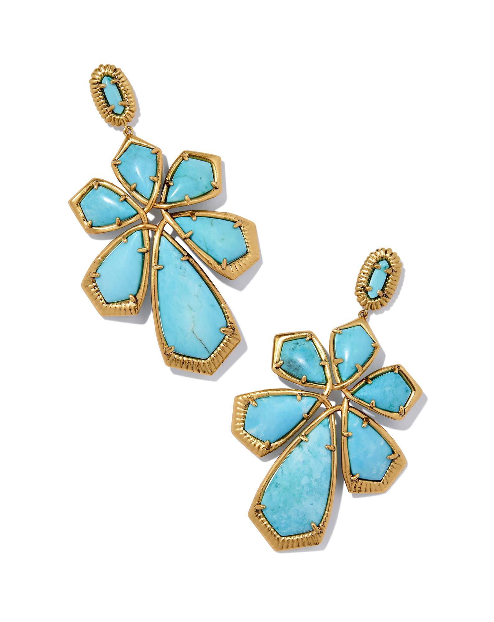 Layne Vintage Gold Statement Earrings in Variegated Turquoise Magnesite