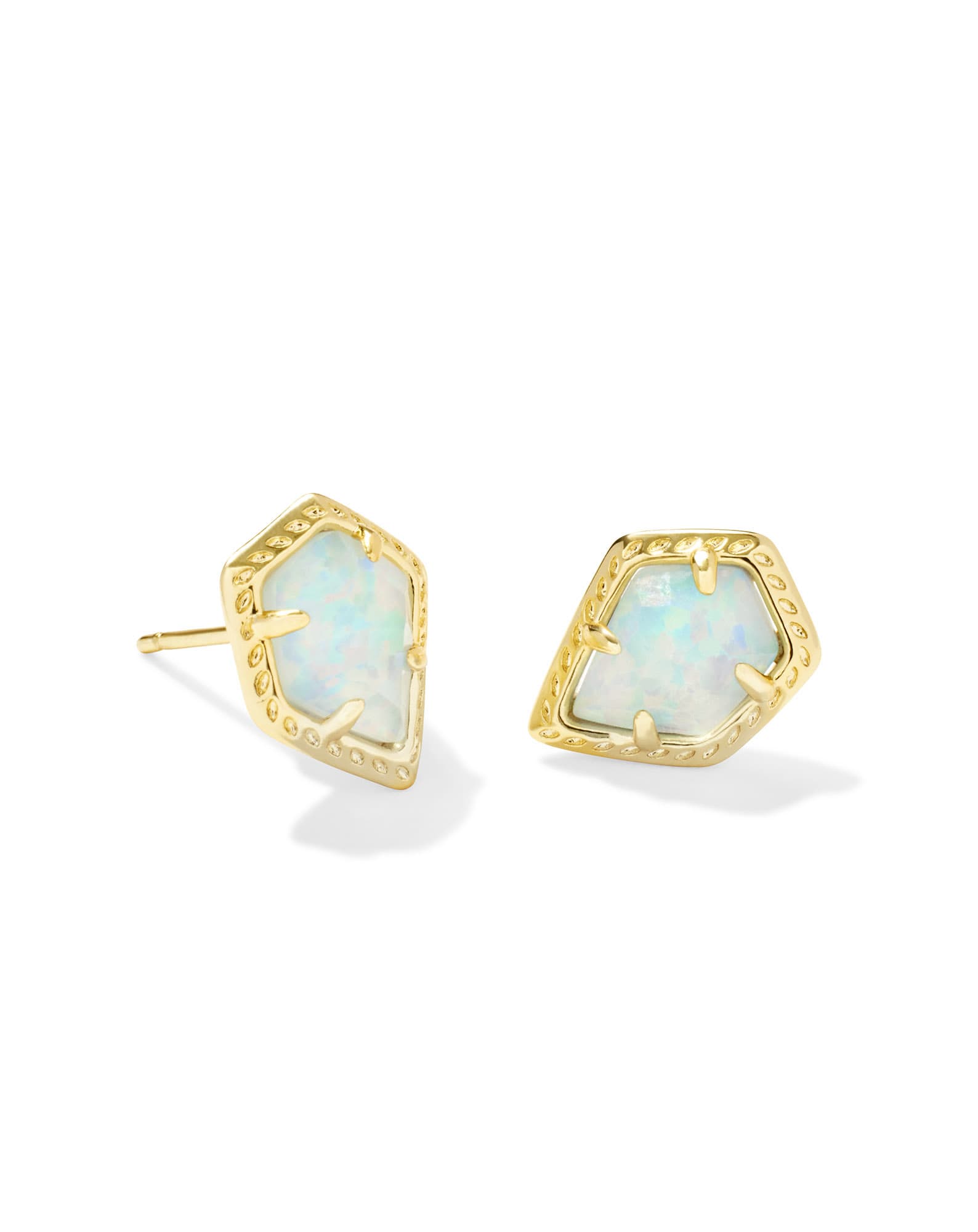 Framed Gold Tessa Stud Earrings in Luster Light Blue Lab Grown Opal
