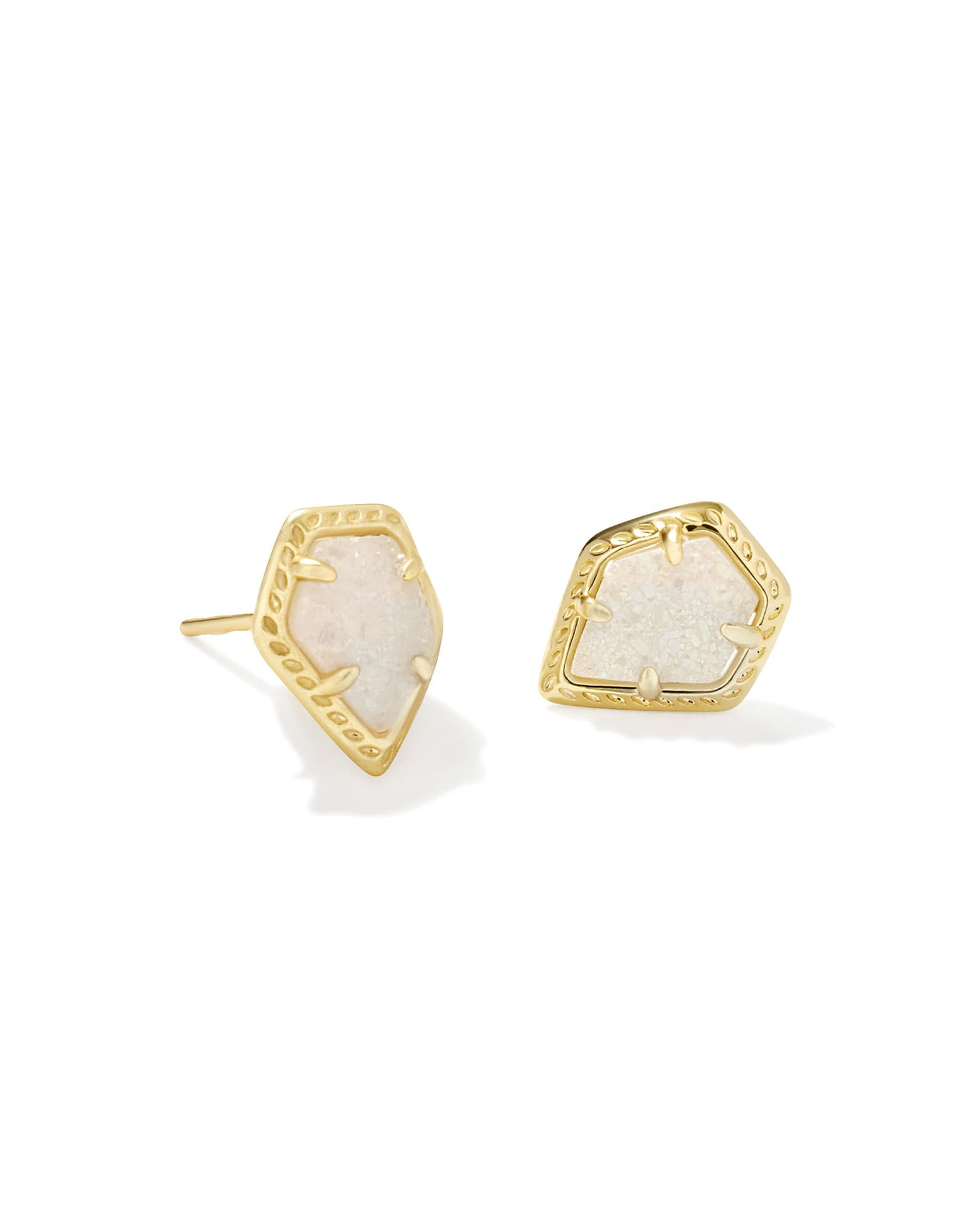 Framed Gold Tessa Stud Earrings in Iridescent Drusy