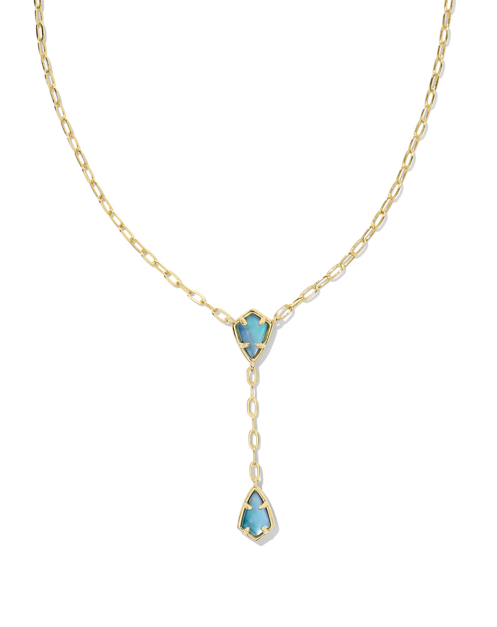 Camry Gold Y Necklace in Indigo Watercolor Illusion