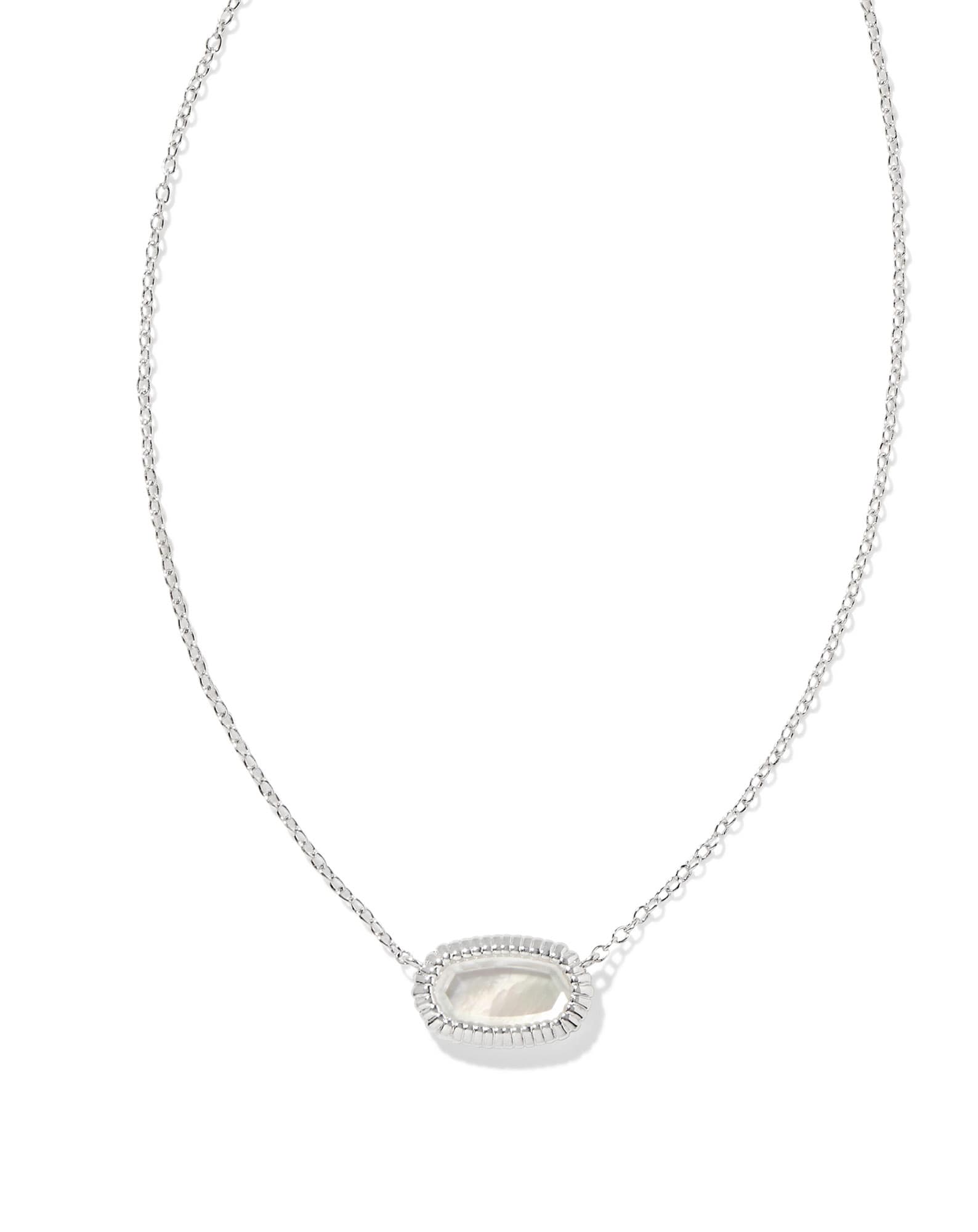 Elisa Silver Ridge Frame Short Pendant Necklace in Ivory Mother-of-Pearl