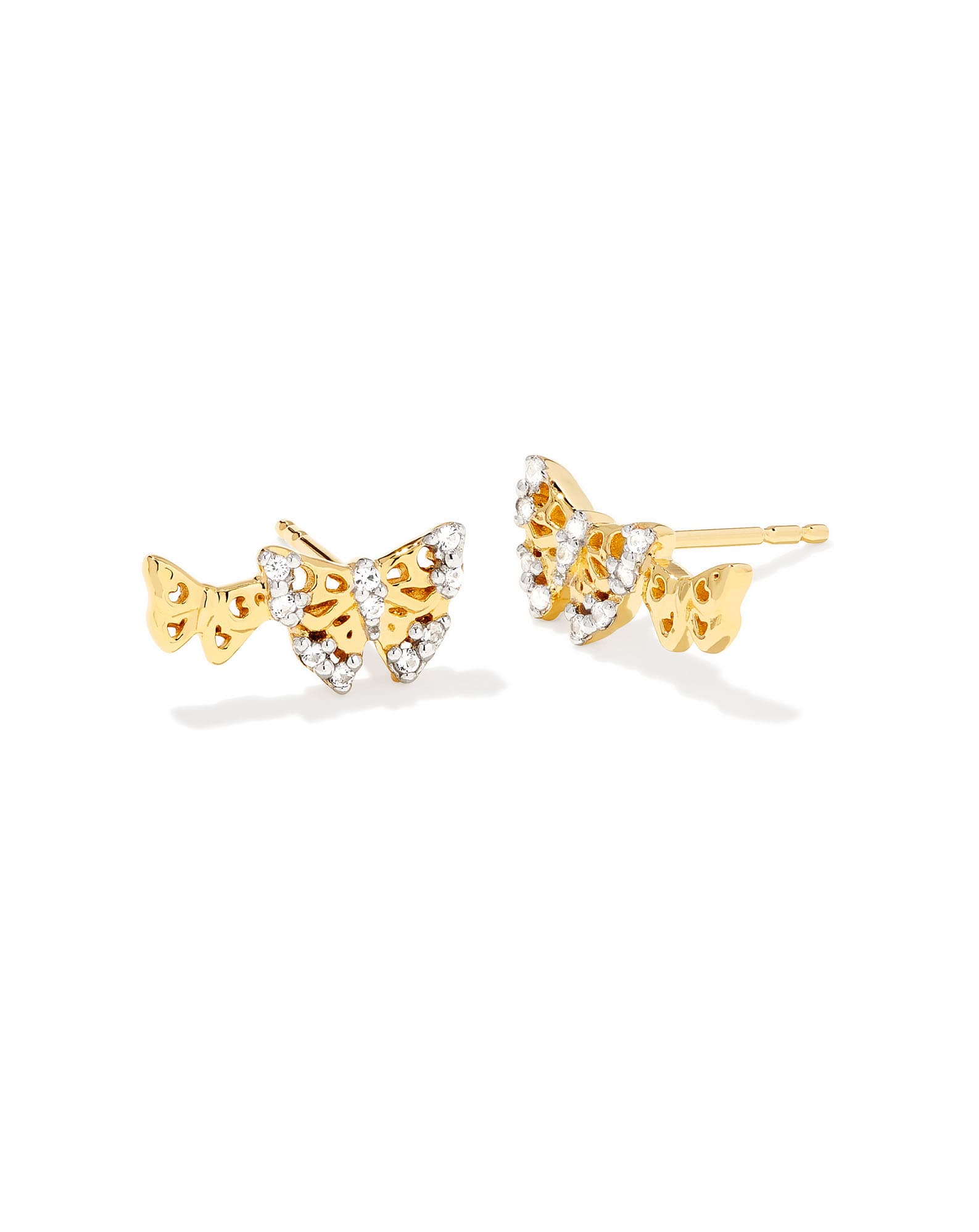 Delicate Butterfly 18k Gold Vermeil Stud Earrings in White Sapphire
