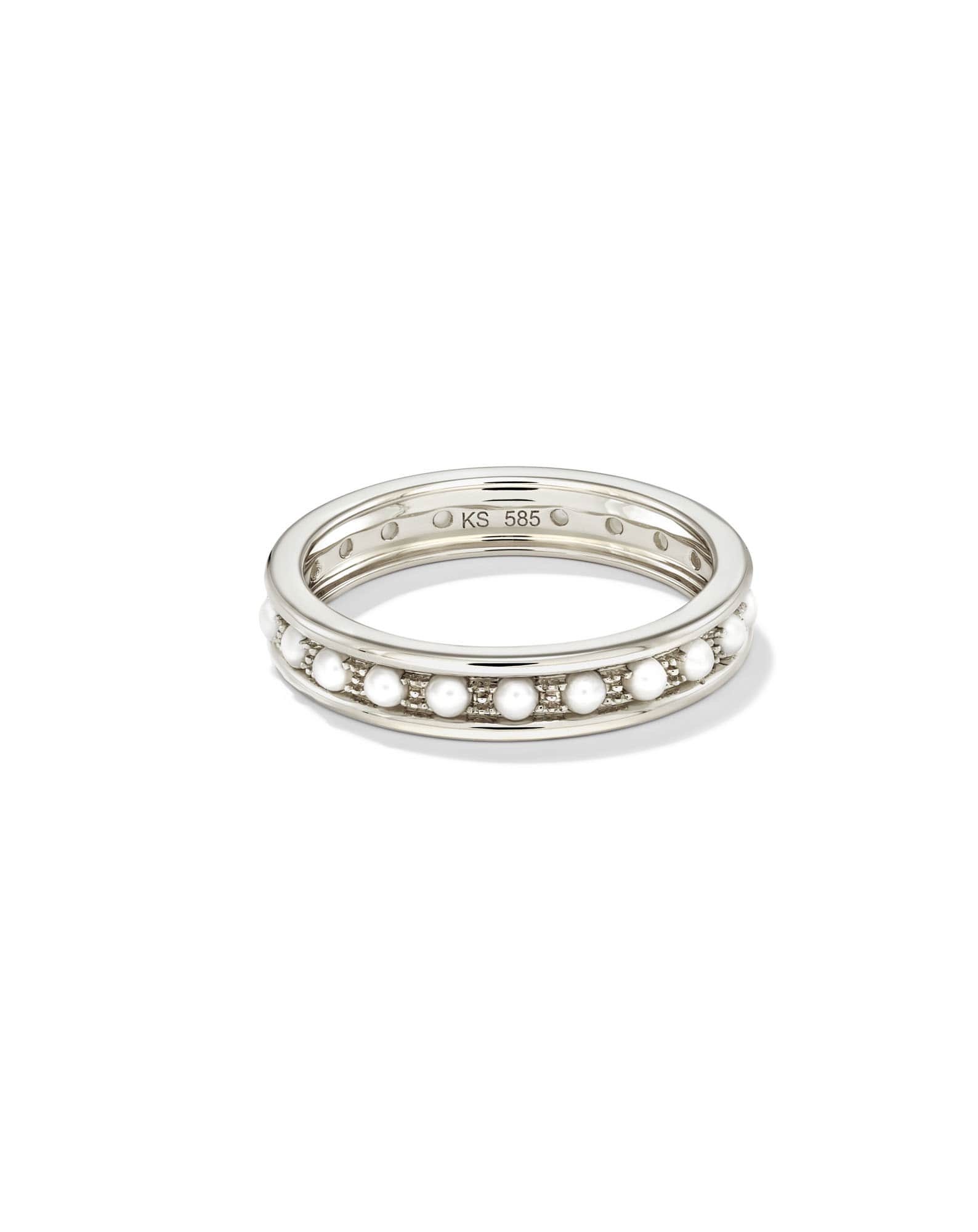 Drew 14k White Gold Band Ring in Freshwater Cultured Pearl