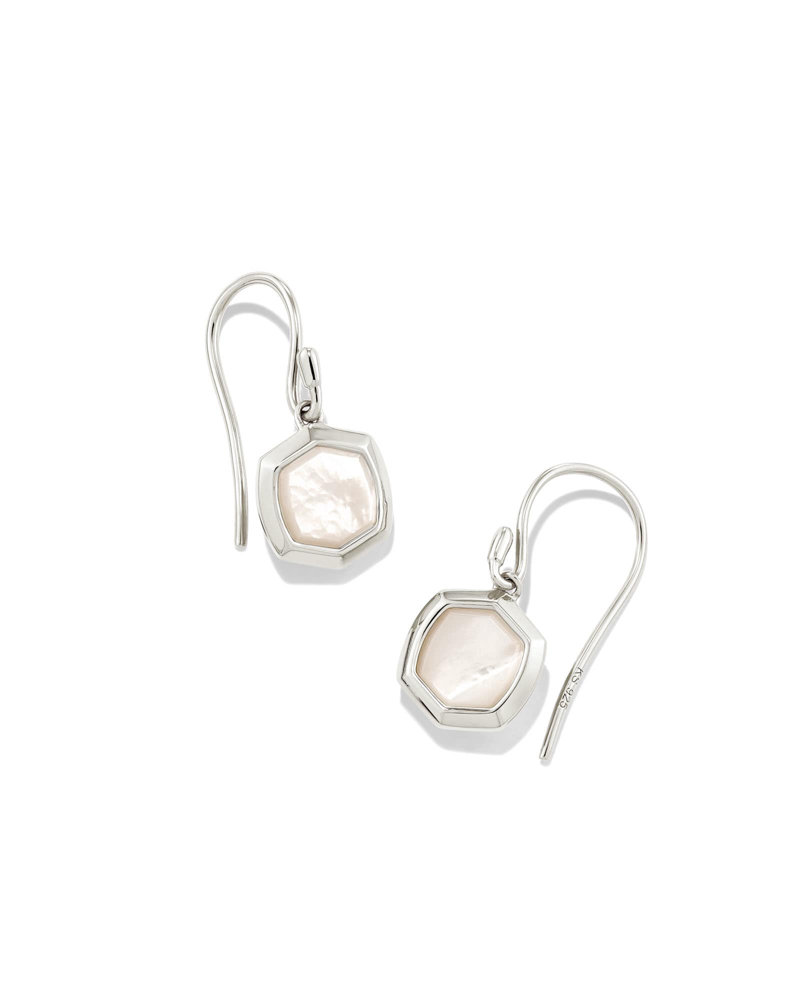 Davis Sterling Silver Small Drop Earrings in Ivory Mother-Of-Pearl