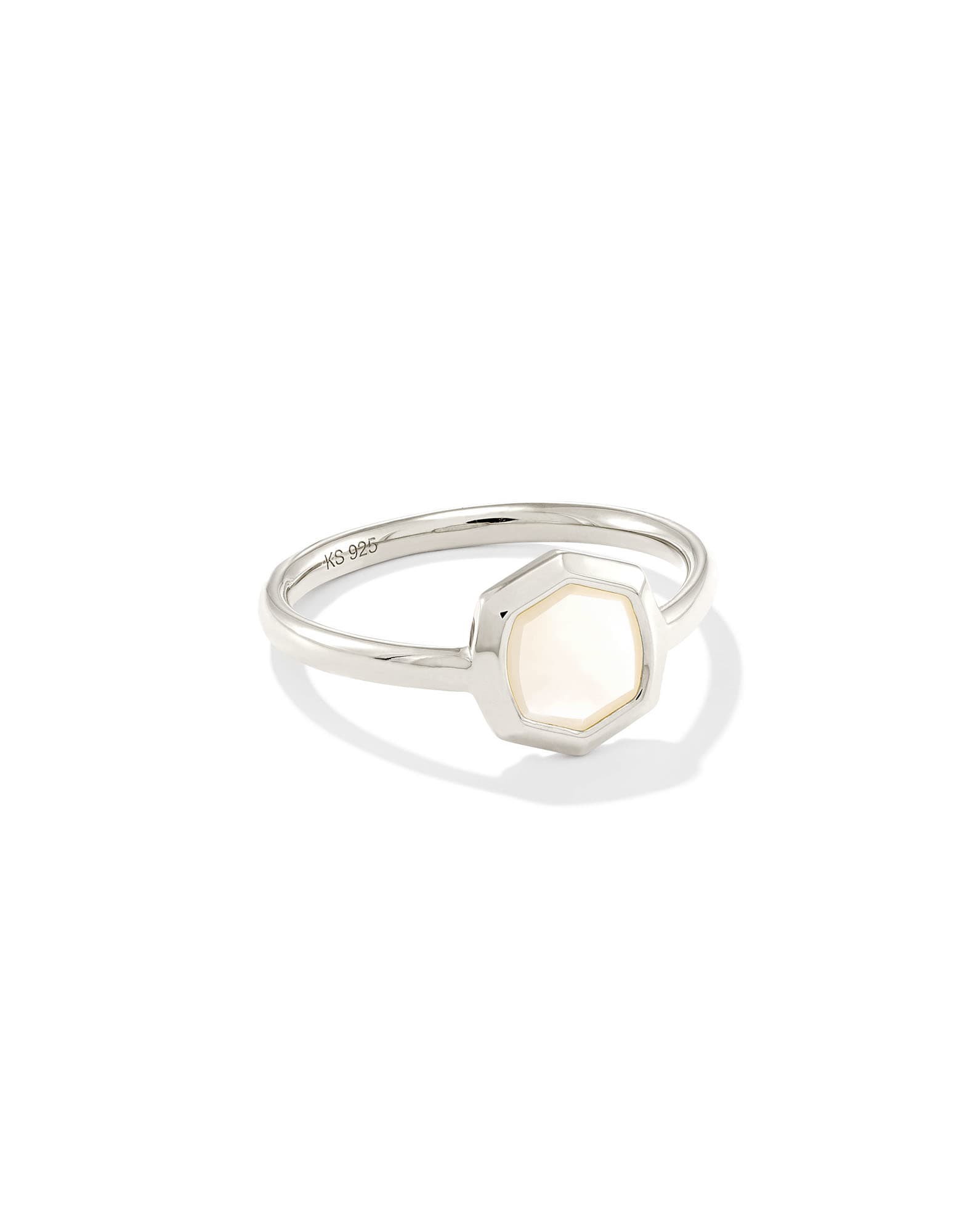 Davis Sterling Silver Small Stone Band Ring in Ivory Mother-Of-Pearl