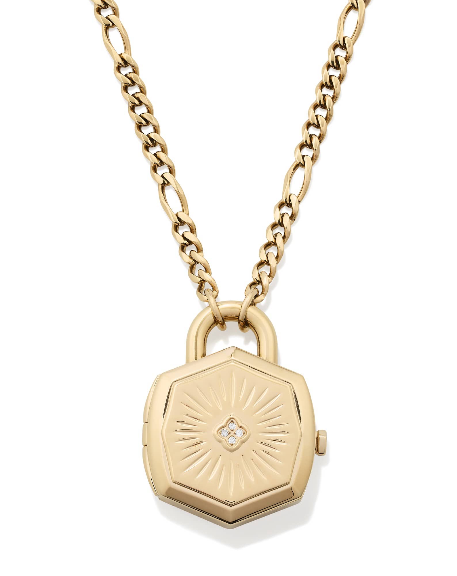 Davie Gold Diamond Locket Watch Pendant Necklace