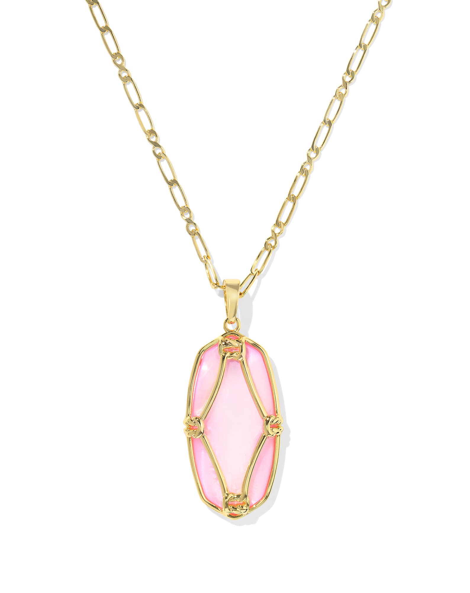 Elle Lattice Frame Gold Large Long Pendant Necklace