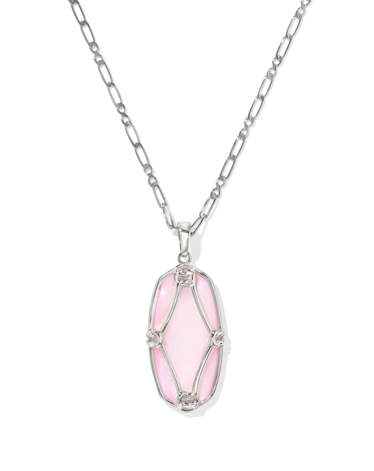 Elle Lattice Frame Silver Large Long Pendant Necklace