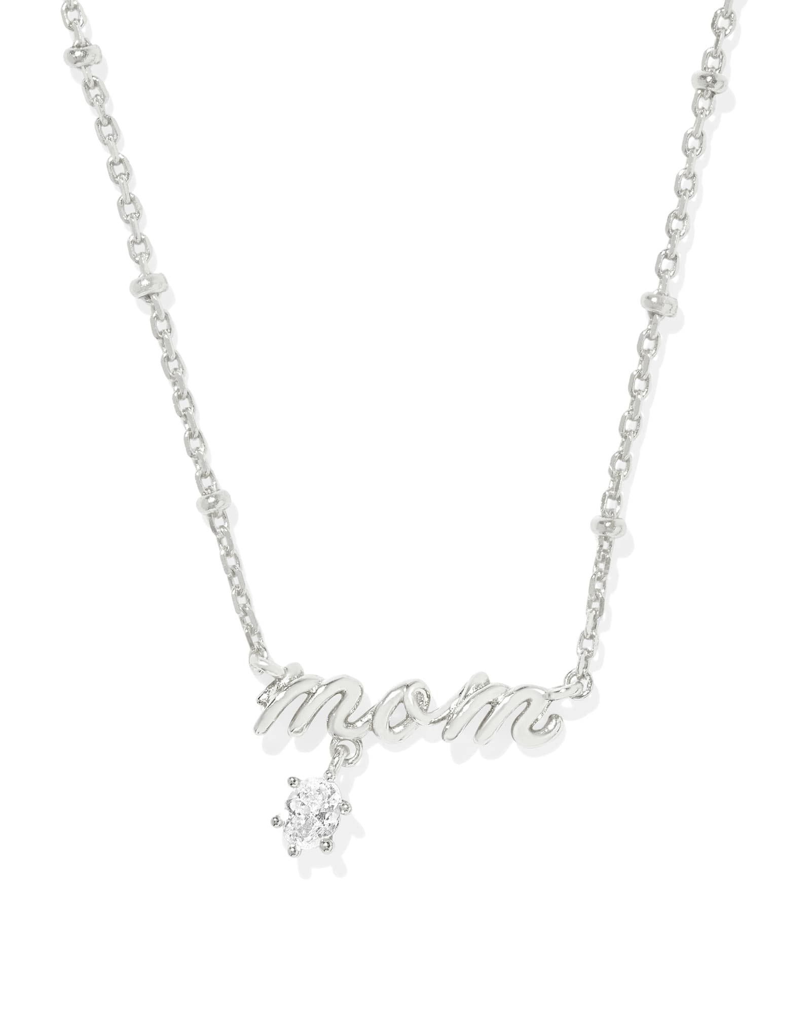 Mom Silver Crystal Short Pendant Necklace