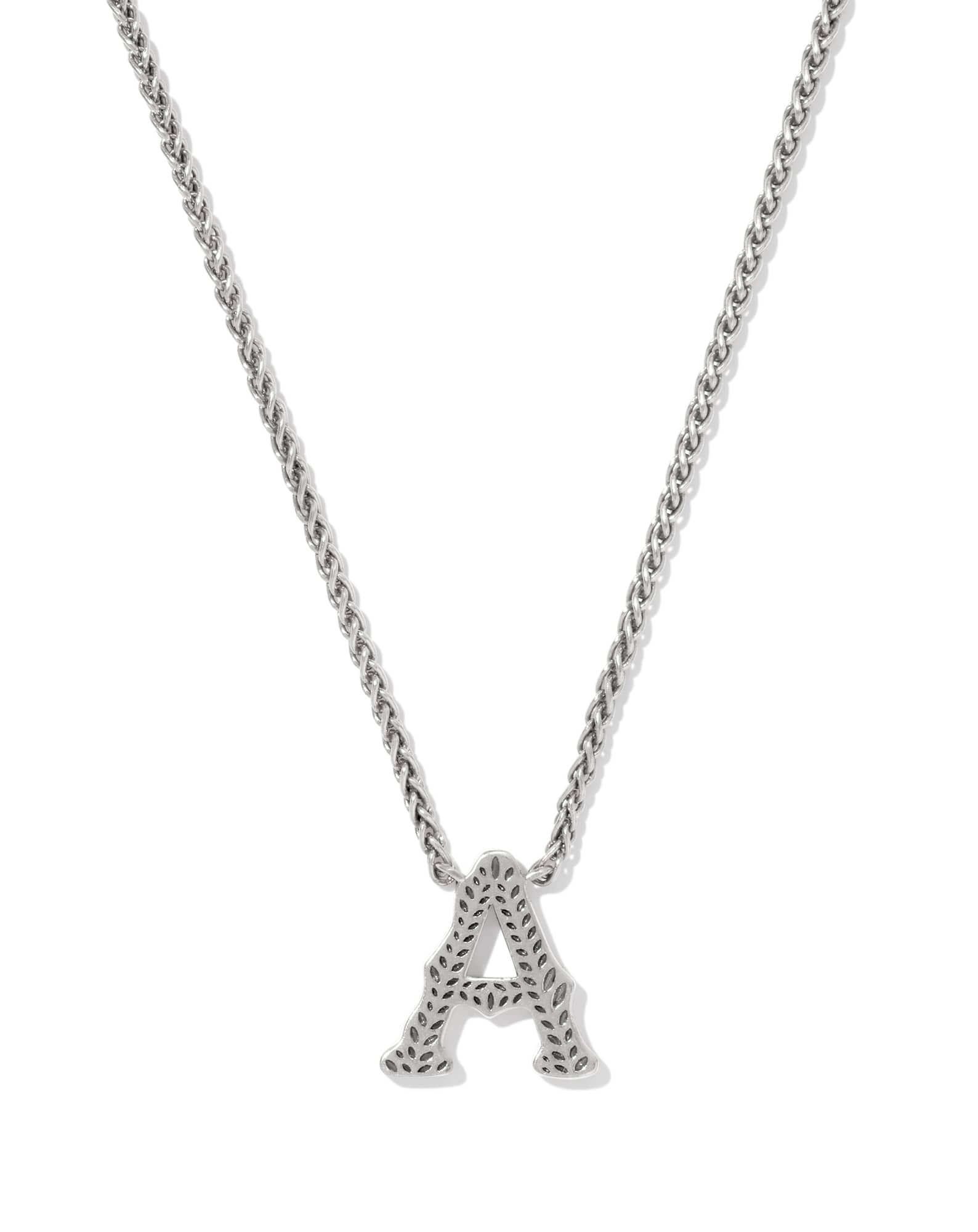 Beau Letter A Pendant Necklace in Vintage Silver