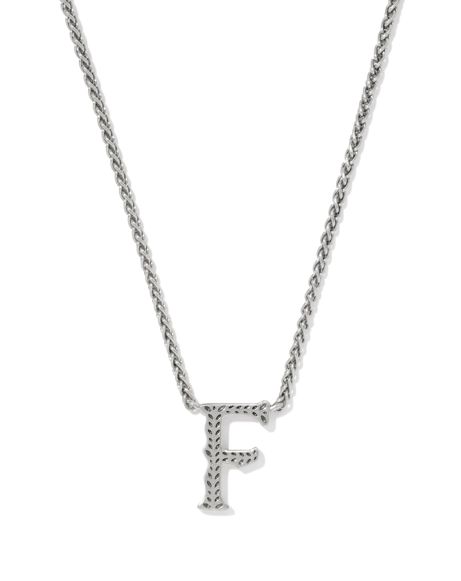 Beau Letter F Pendant Necklace in Vintage Silver