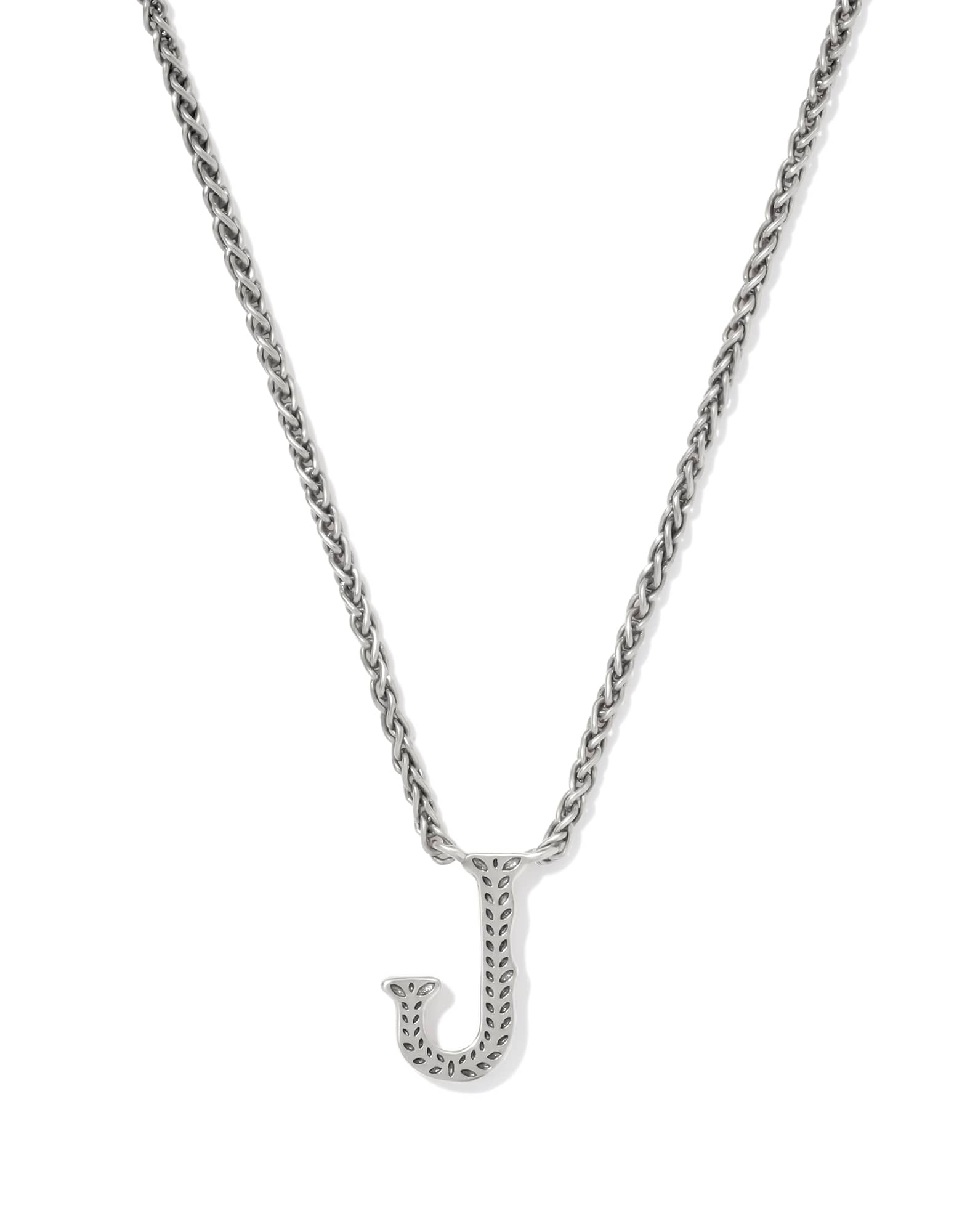 Beau Letter J Pendant Necklace in Vintage Silver