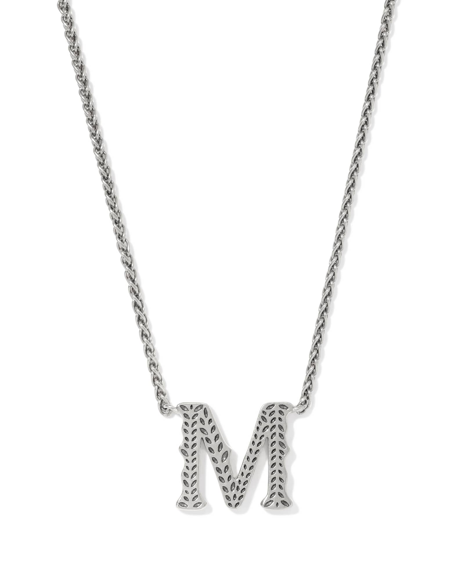 Beau Letter M Pendant Necklace in Vintage Silver