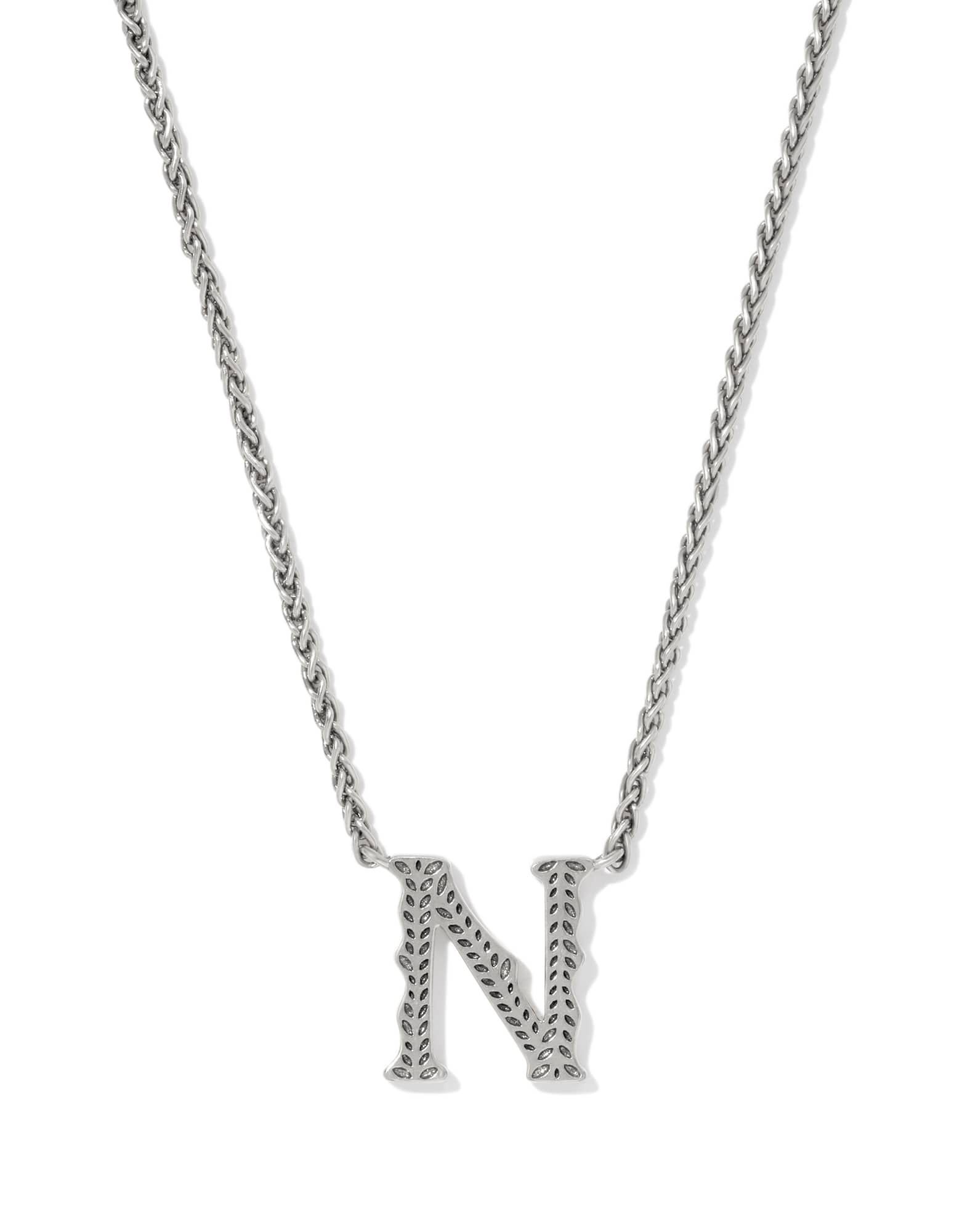 Beau Letter N Pendant Necklace in Vintage Silver