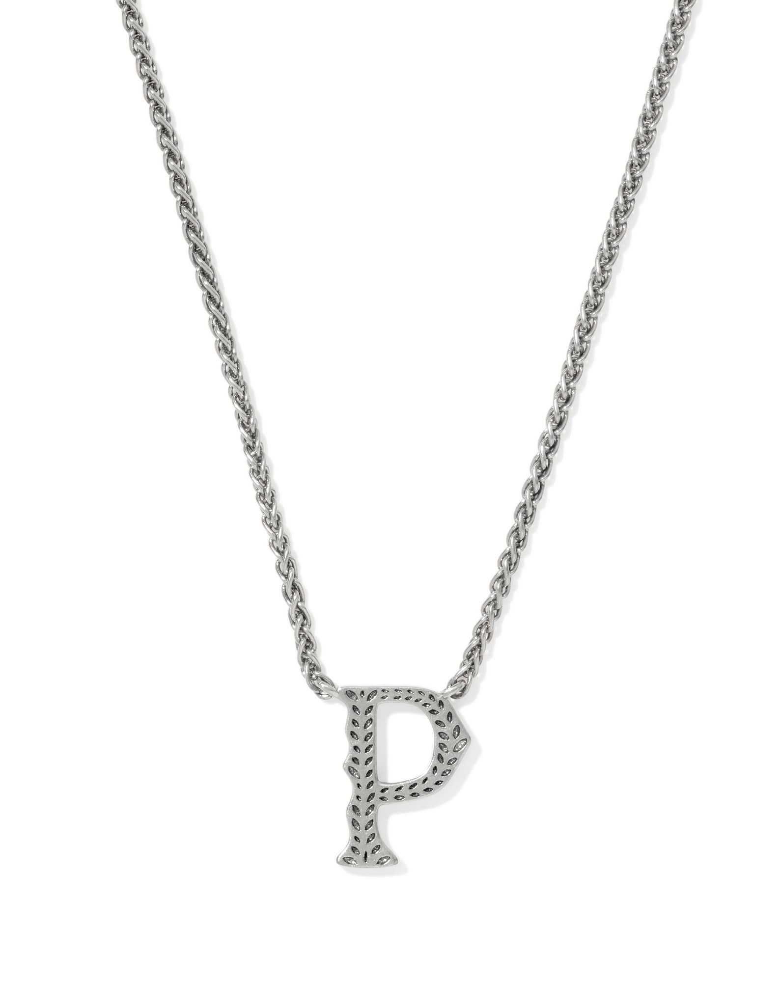 Beau Letter P Pendant Necklace in Vintage Silver