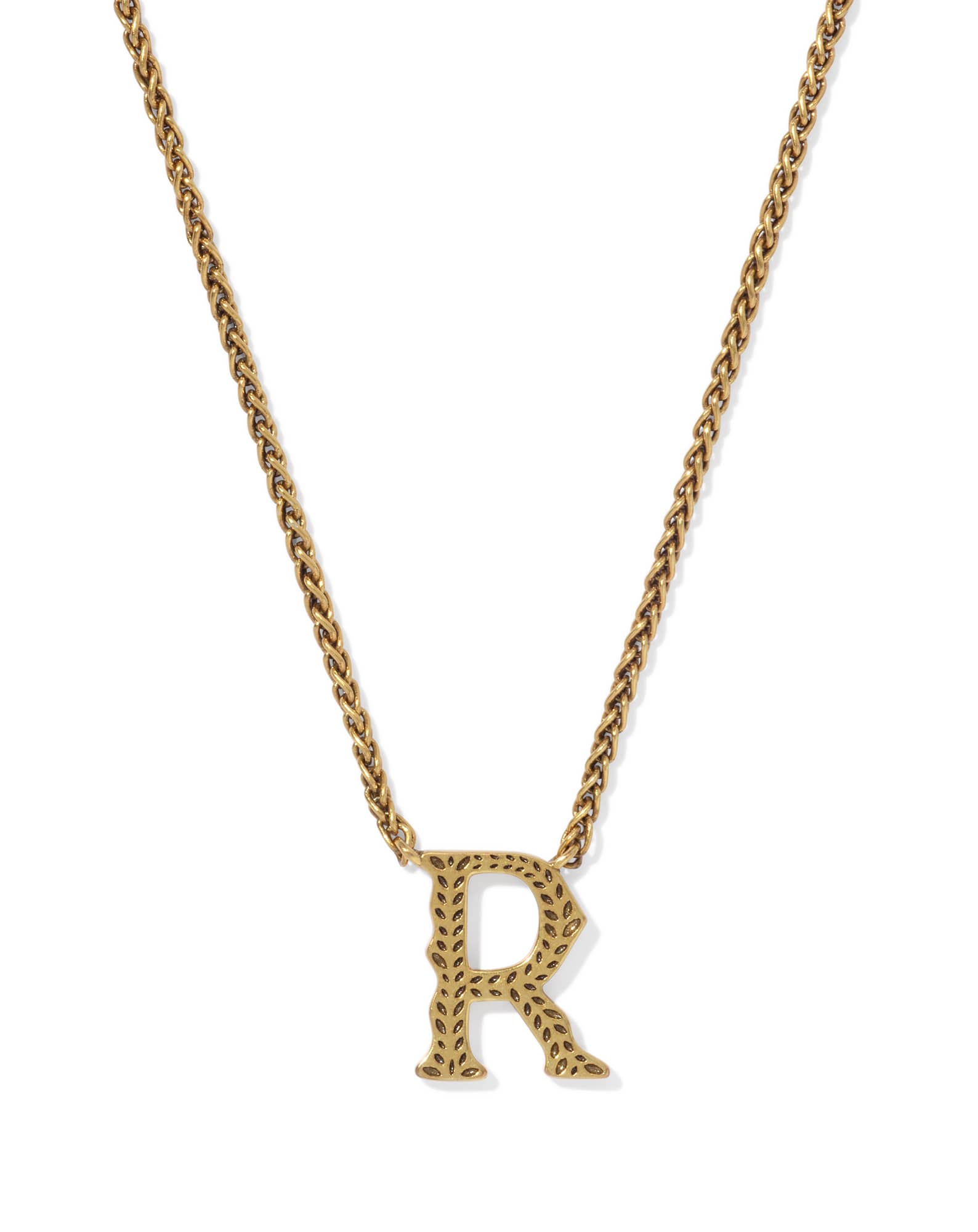Beau Letter R Pendant Necklace in Vintage Gold