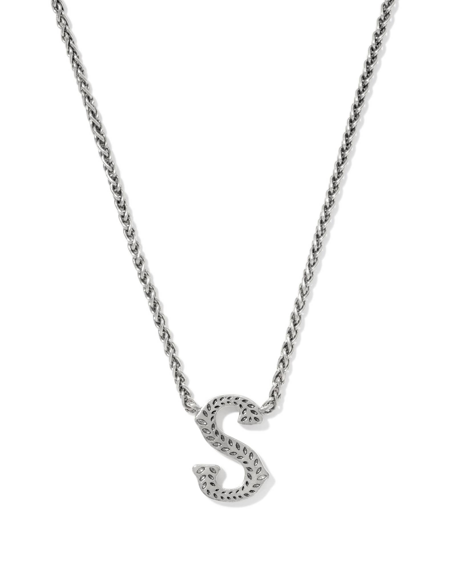 Beau Letter S Pendant Necklace in Vintage Silver
