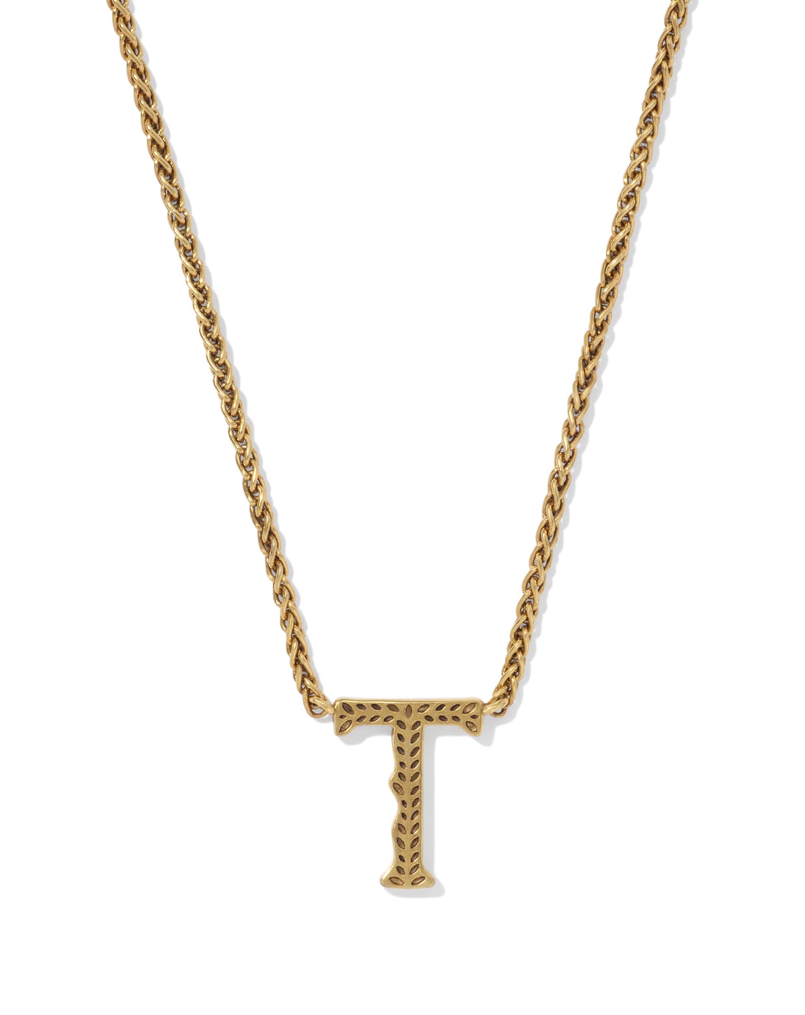 Beau Letter T Pendant Necklace in Vintage Gold