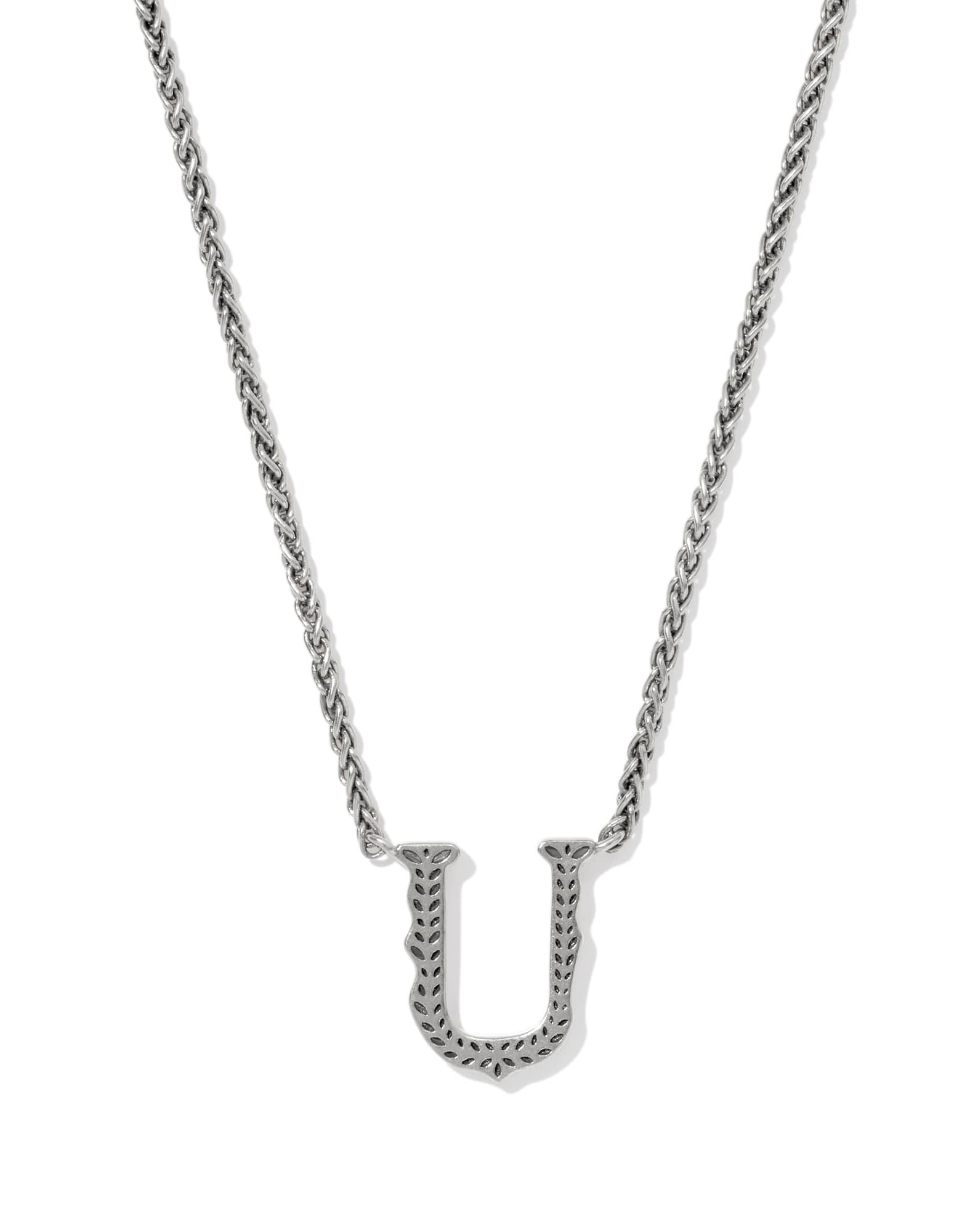 Beau Letter U Pendant Necklace in Vintage Silver