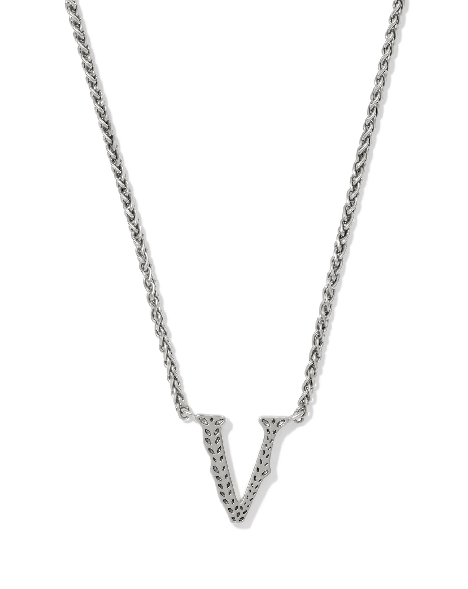 Beau Letter V Pendant Necklace in Vintage Silver