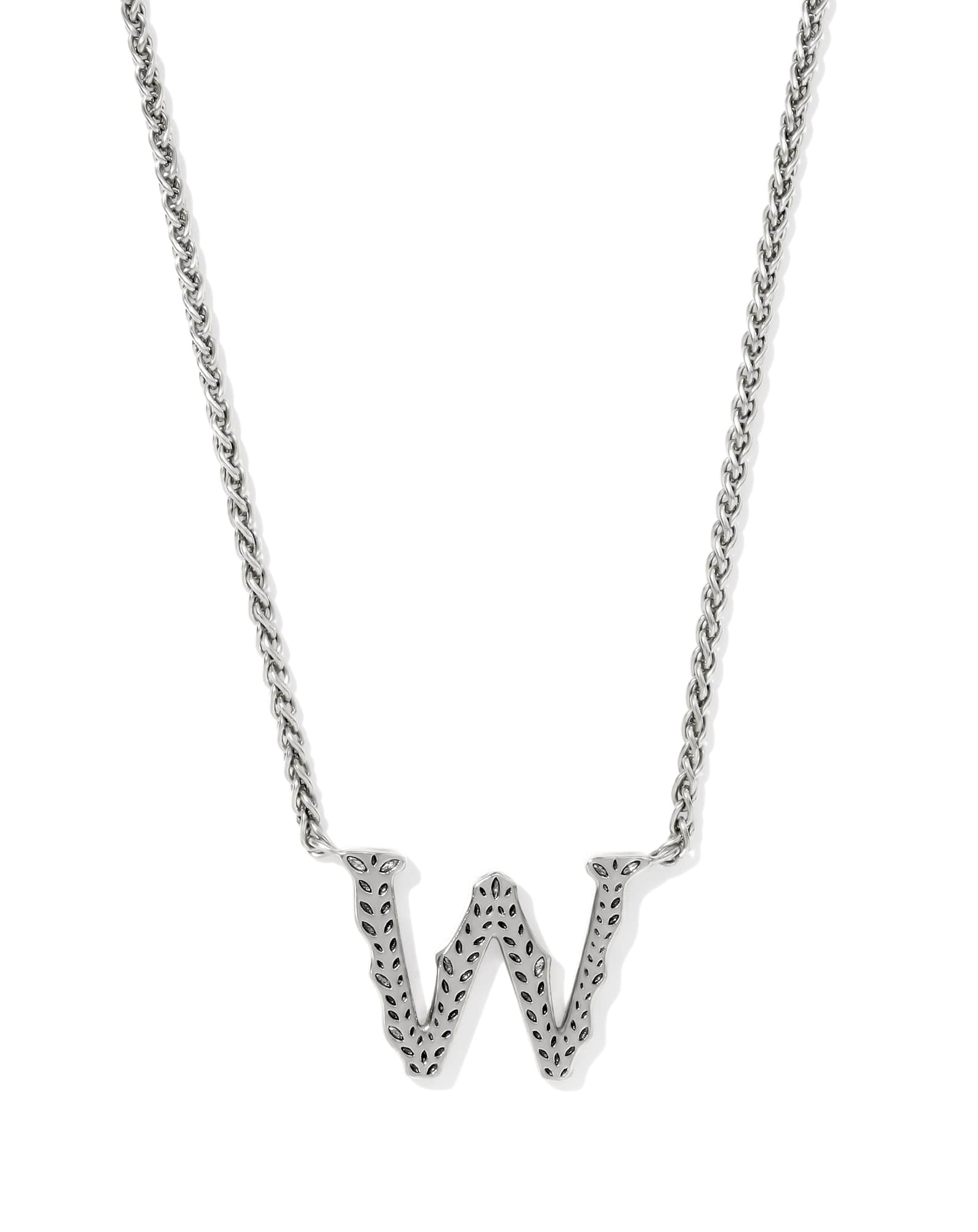 Beau Letter W Pendant Necklace in Vintage Silver