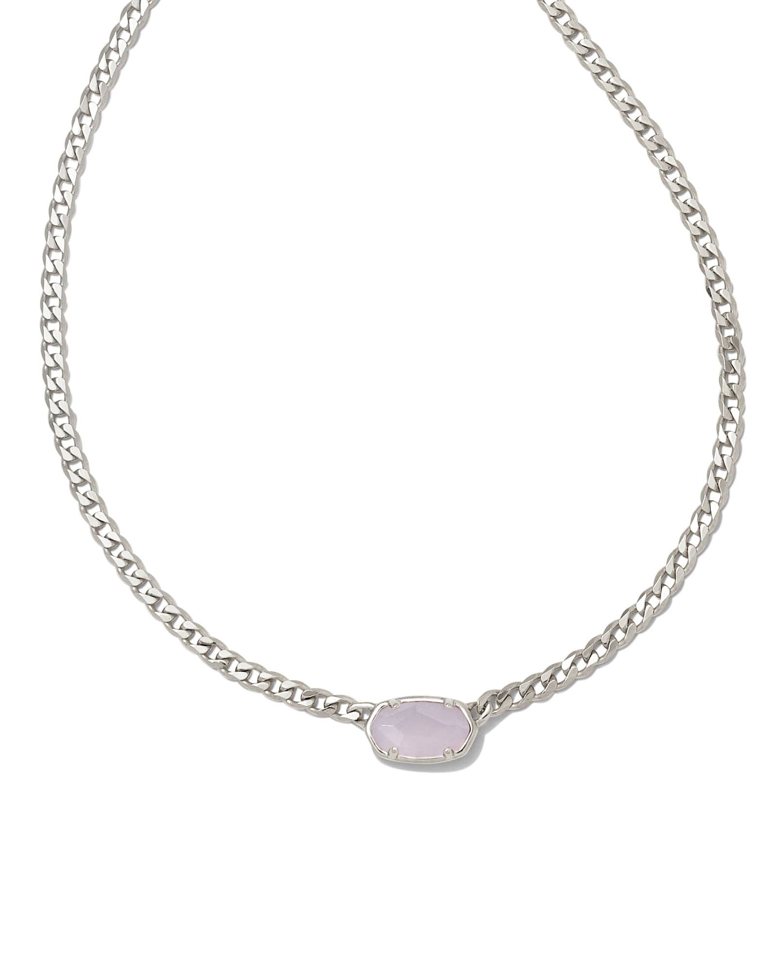 Fern Sterling Silver Curb Chain Necklace in Blue Gray Chalcedony