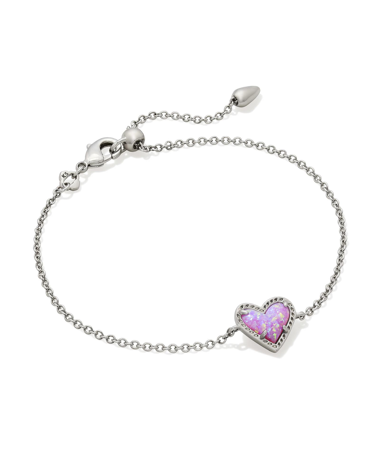 Ari Heart Silver Delicate Chain Bracelet in Bubblegum Pink Lab Grown Opal
