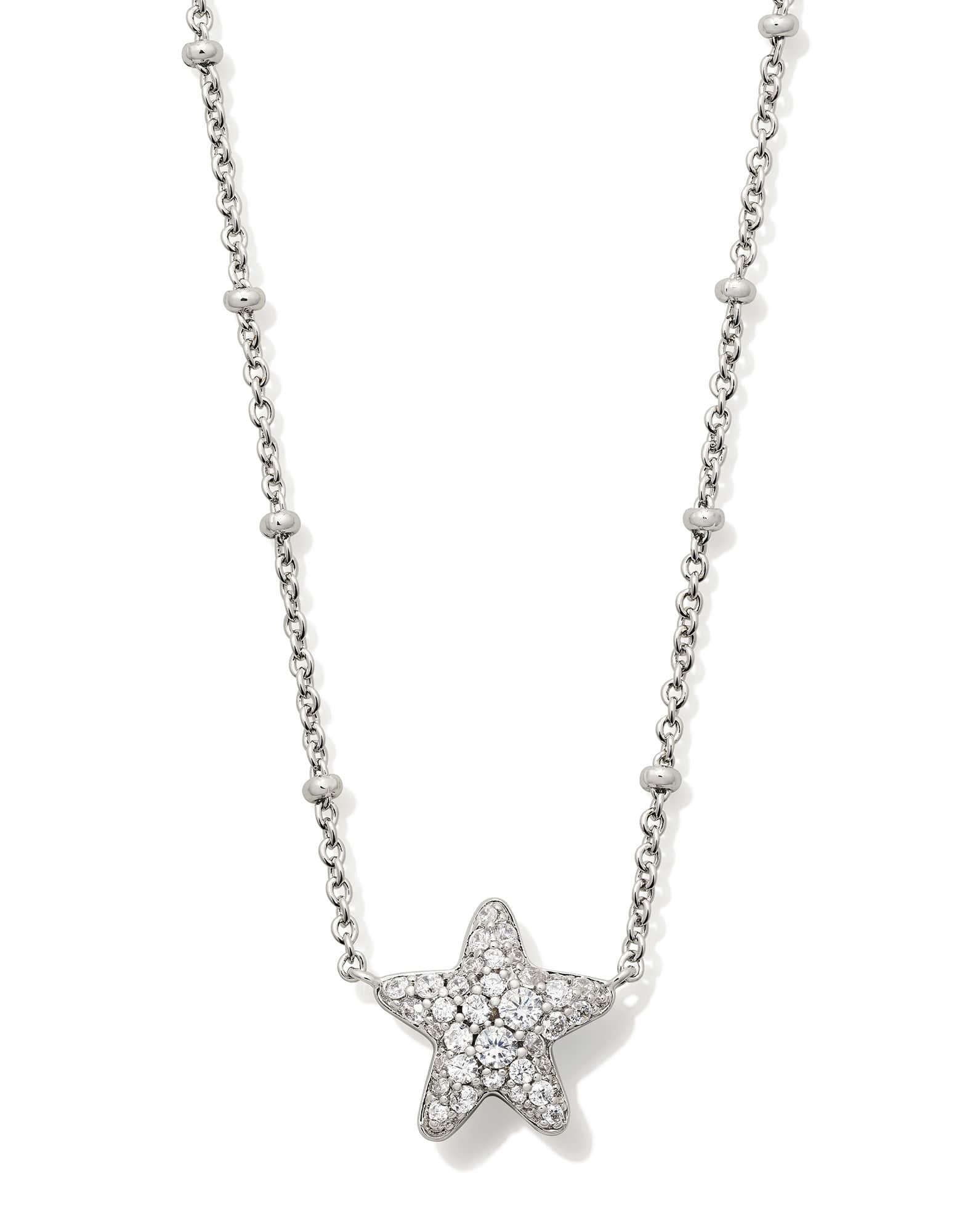 Jae Silver Star Pave Short Pendant Necklace in White CZ