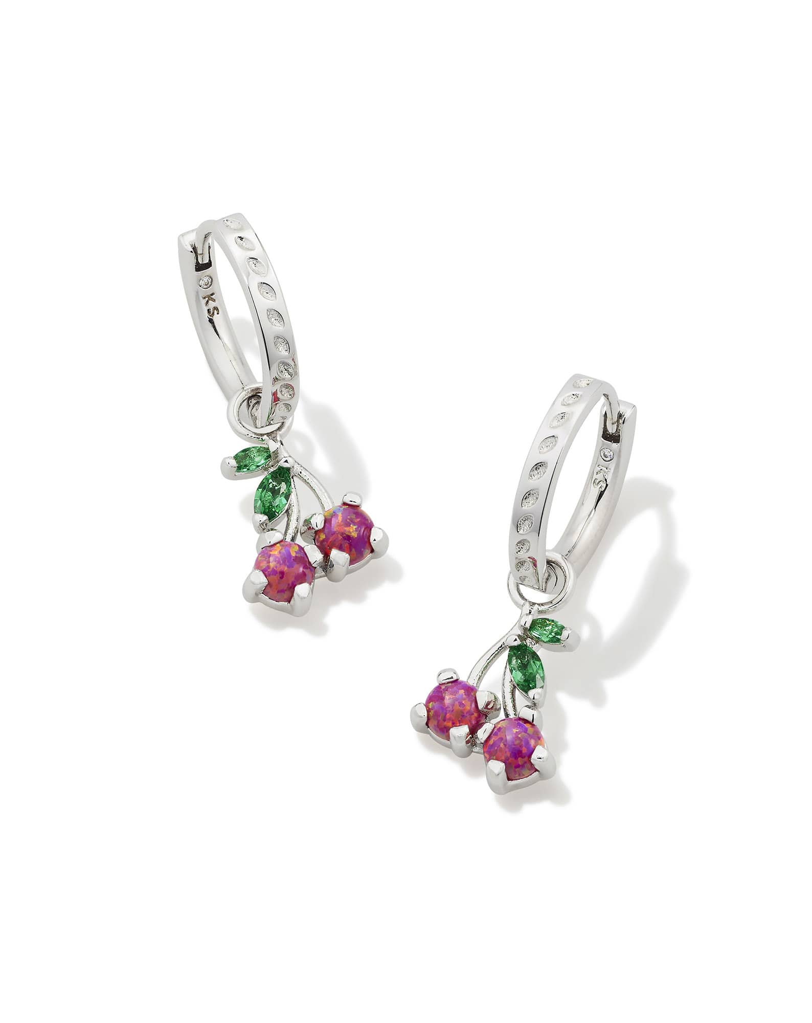 Cherry Silver Huggie Earrings in Berry Lab Grown Opal