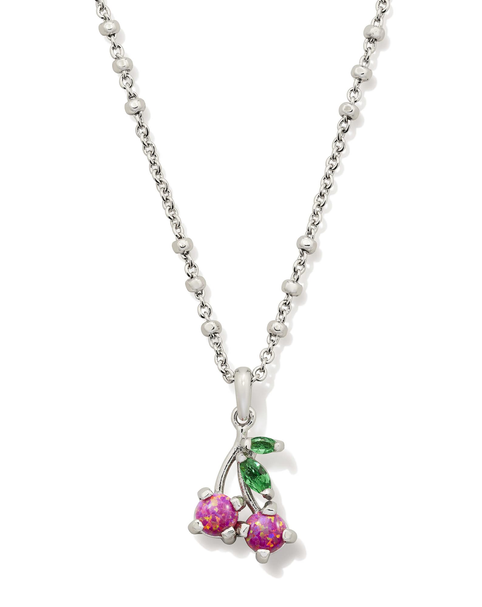 Cherry Silver Short Pendant Necklace in Berry Lab Grown Opal