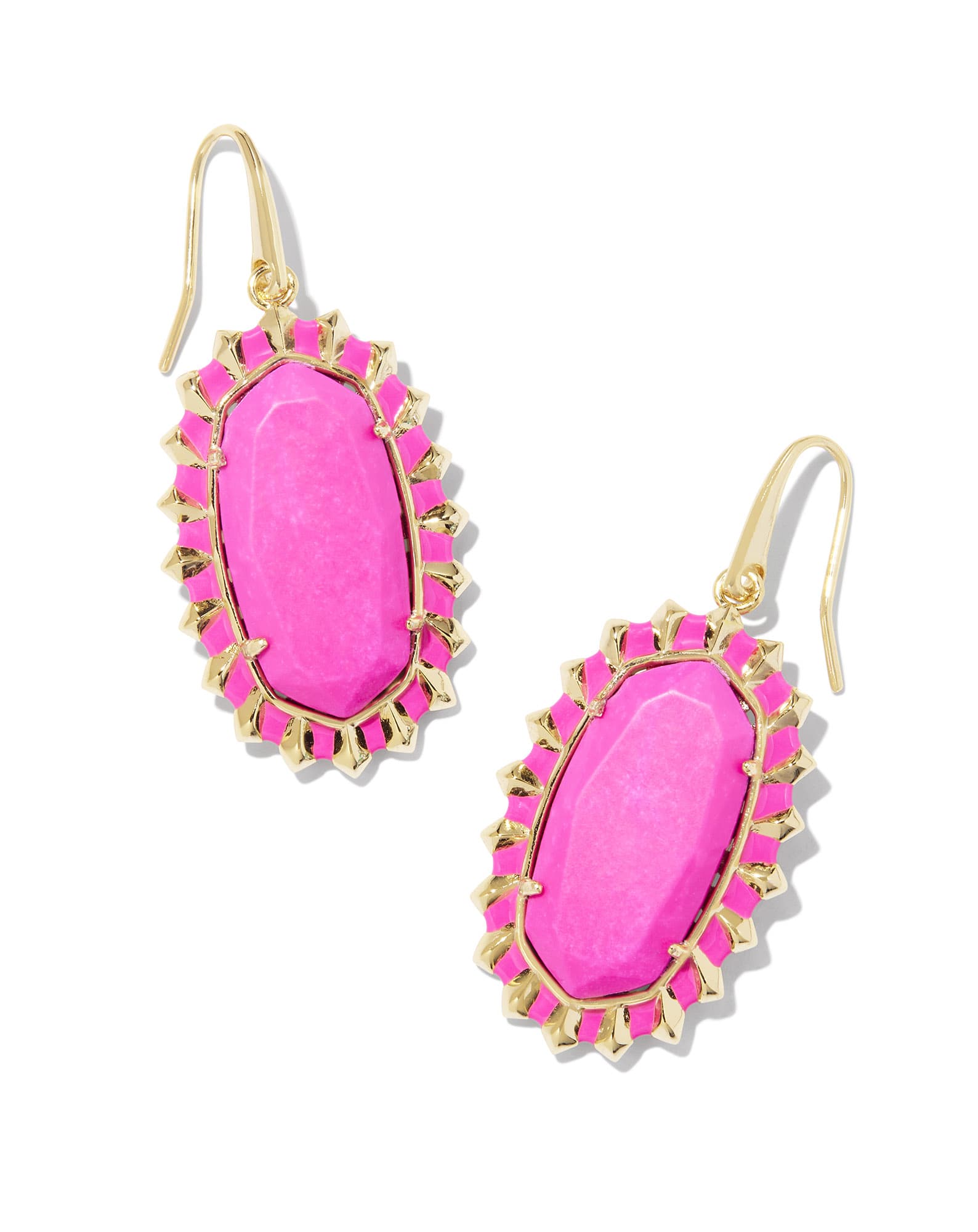 Dani Gold Color Burst Frame Drop Earrings in Neon Pink Magnesite