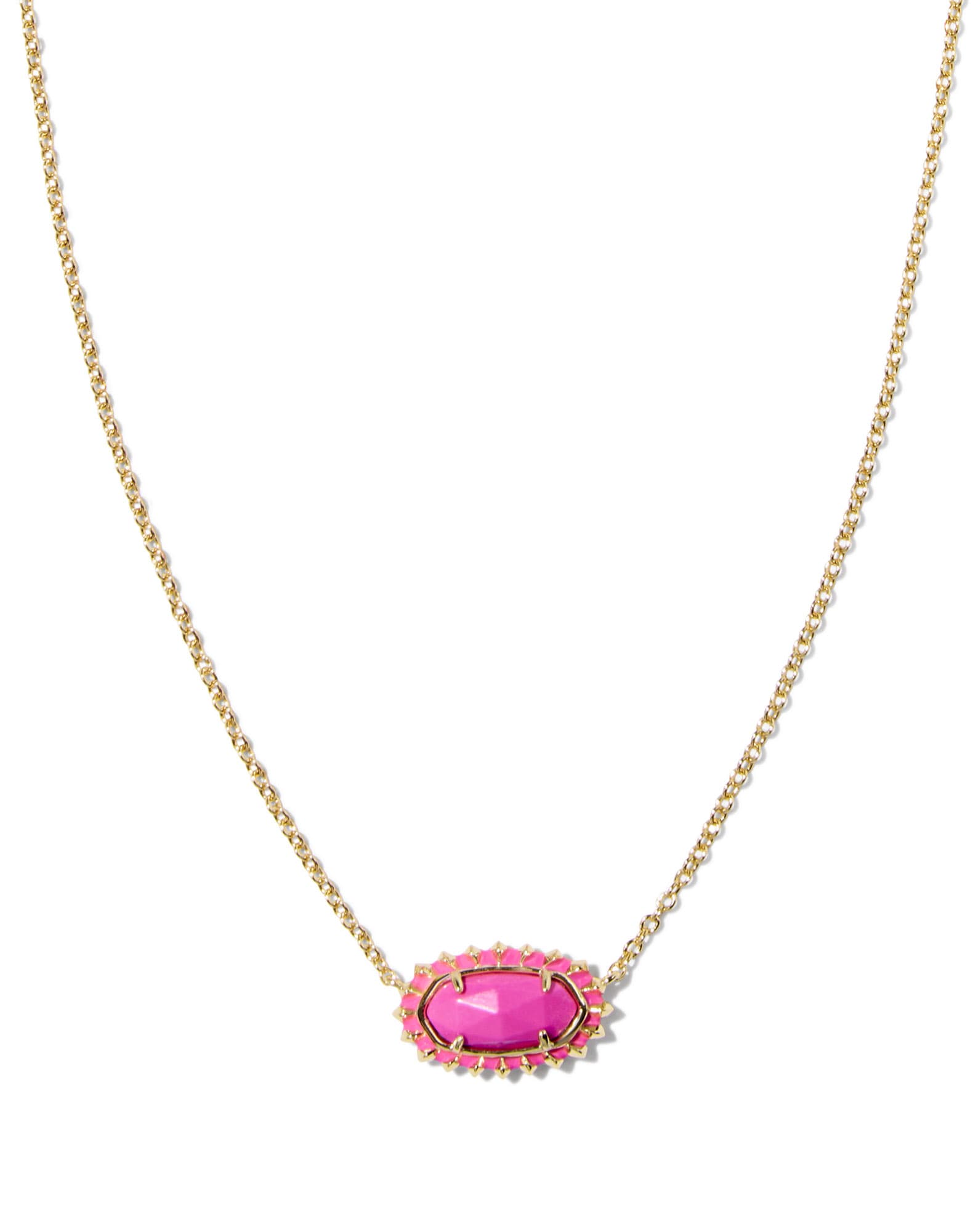 Elisa Gold Color Burst Frame Short Pendant Necklace in Neon Pink Magnesite