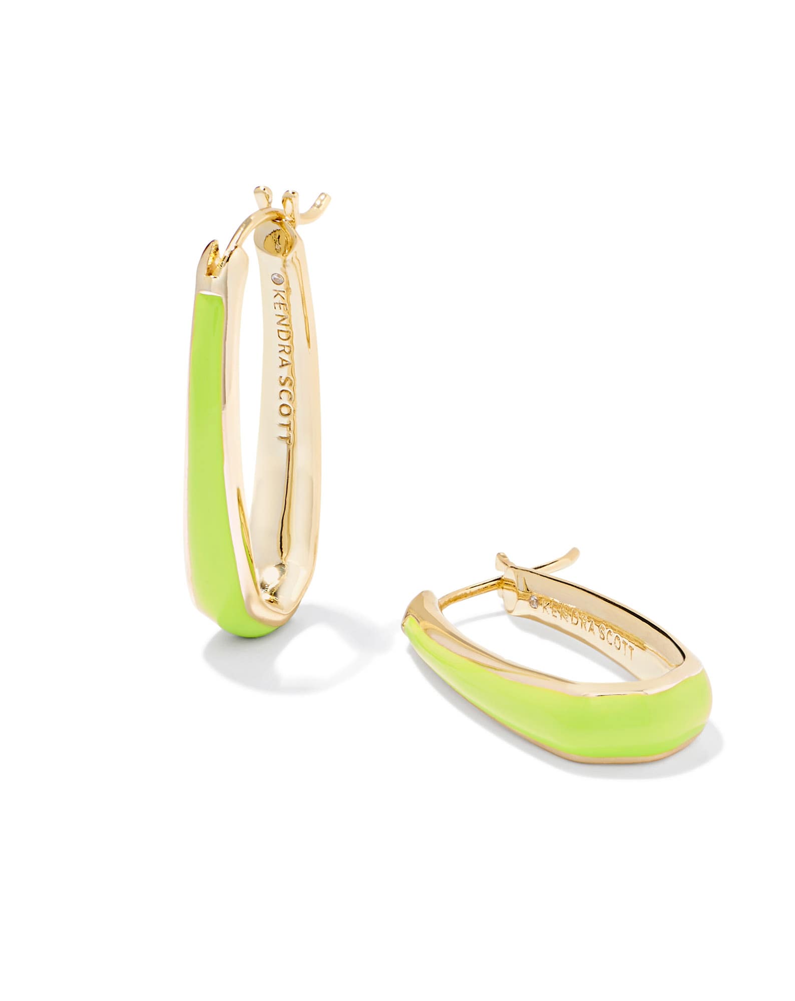 Kelsey Gold Hoop Earrings in Chartreuse Enamel