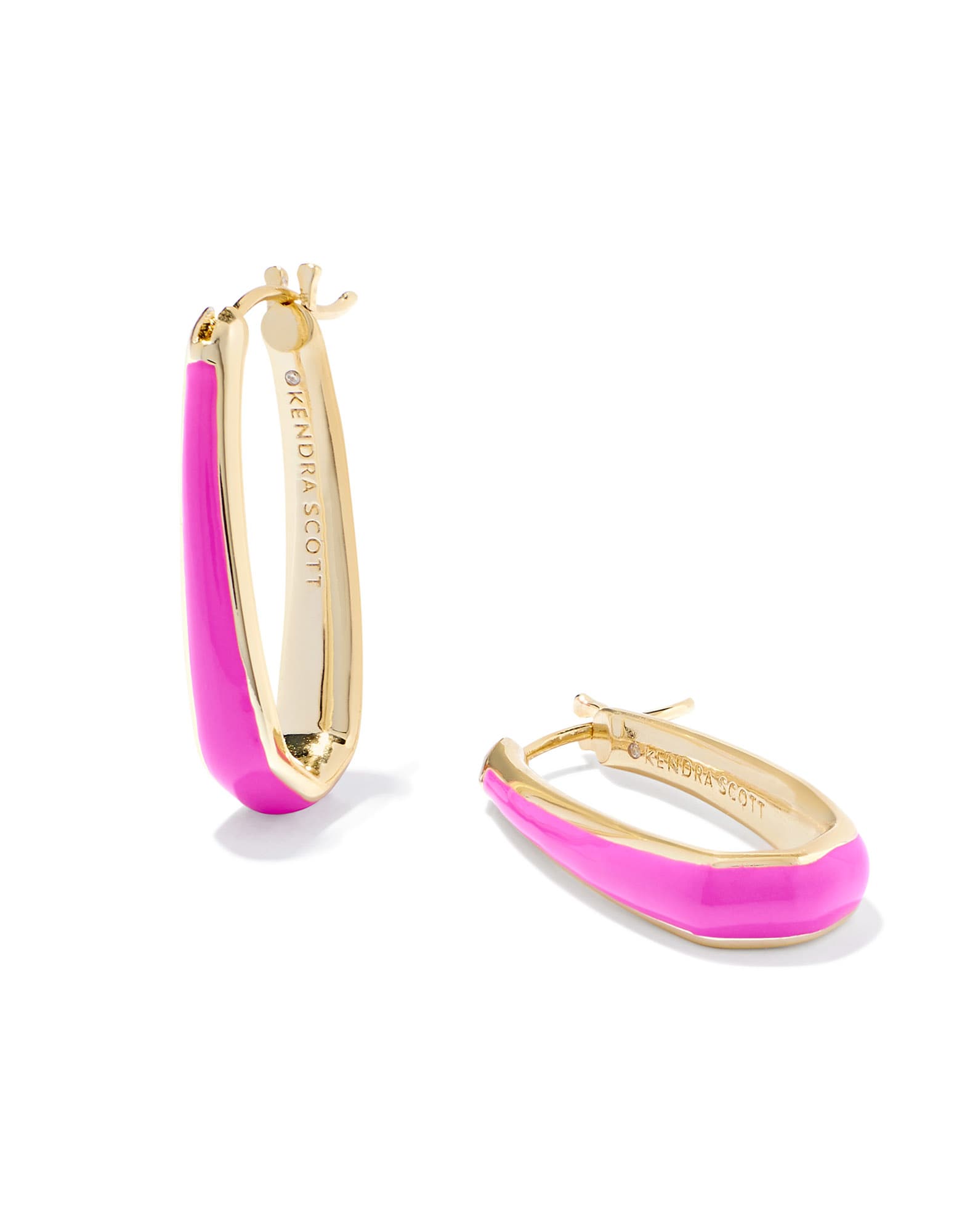 Kelsey Gold Hoop Earrings in Pink Enamel