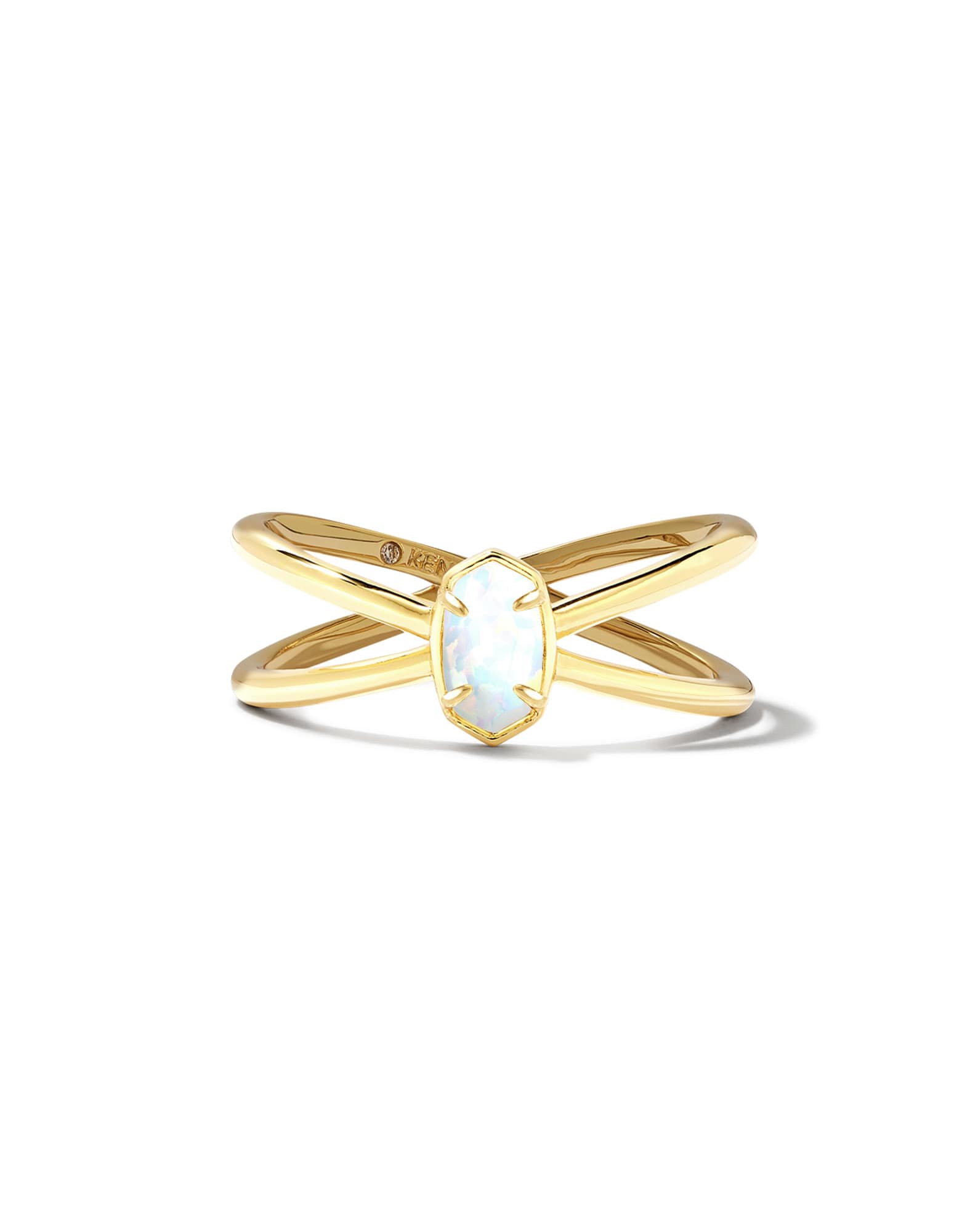 Emilie Gold Double Band Ring in White Lab Grown Opal