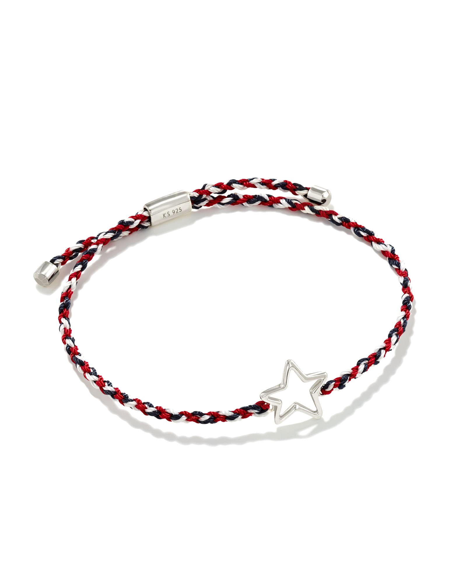 Open Star Sterling Silver Corded Bracelet in Red, White, Blue Mix