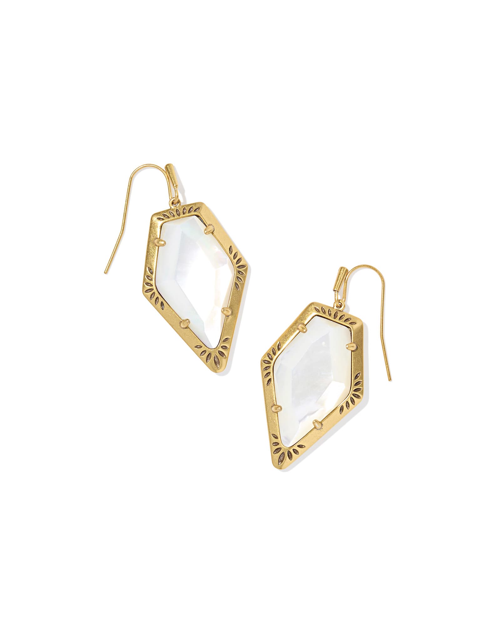 Tessa Vintage Gold Etch Frame Drop Earrings