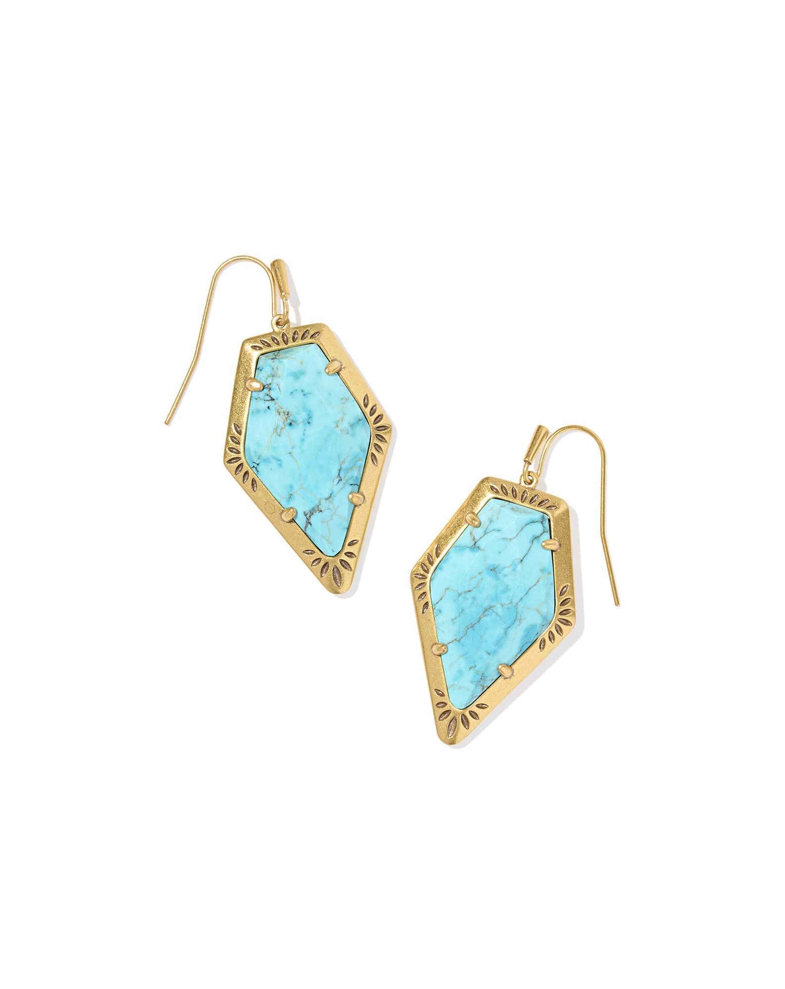Tessa Vintage Gold Etch Frame Drop Earrings