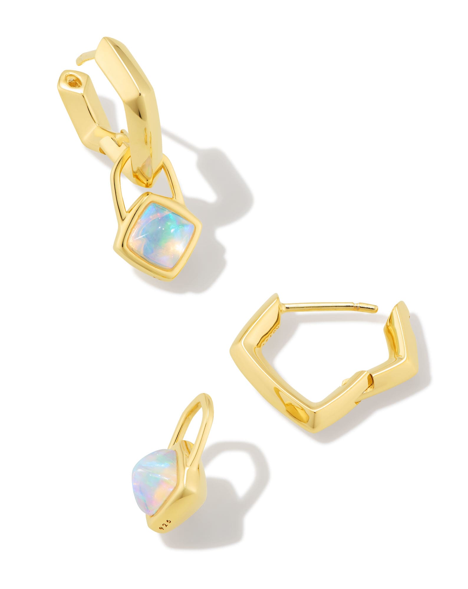 Greer Convertible 18k Gold Vermeil Huggie Earrings in White Lab Grown Opal