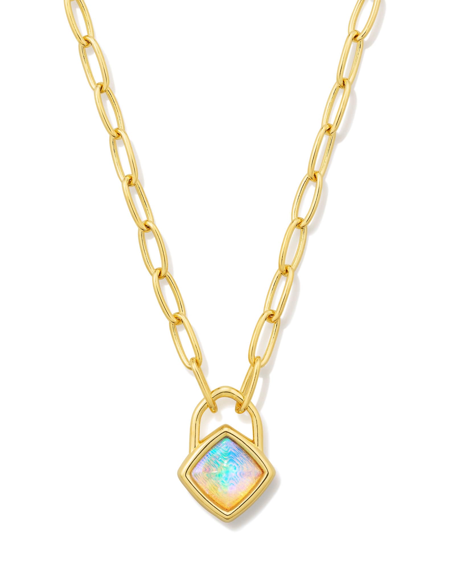 Greer 18k Gold Vermeil Paperclip Pendant Necklace in White Lab Grown Opal