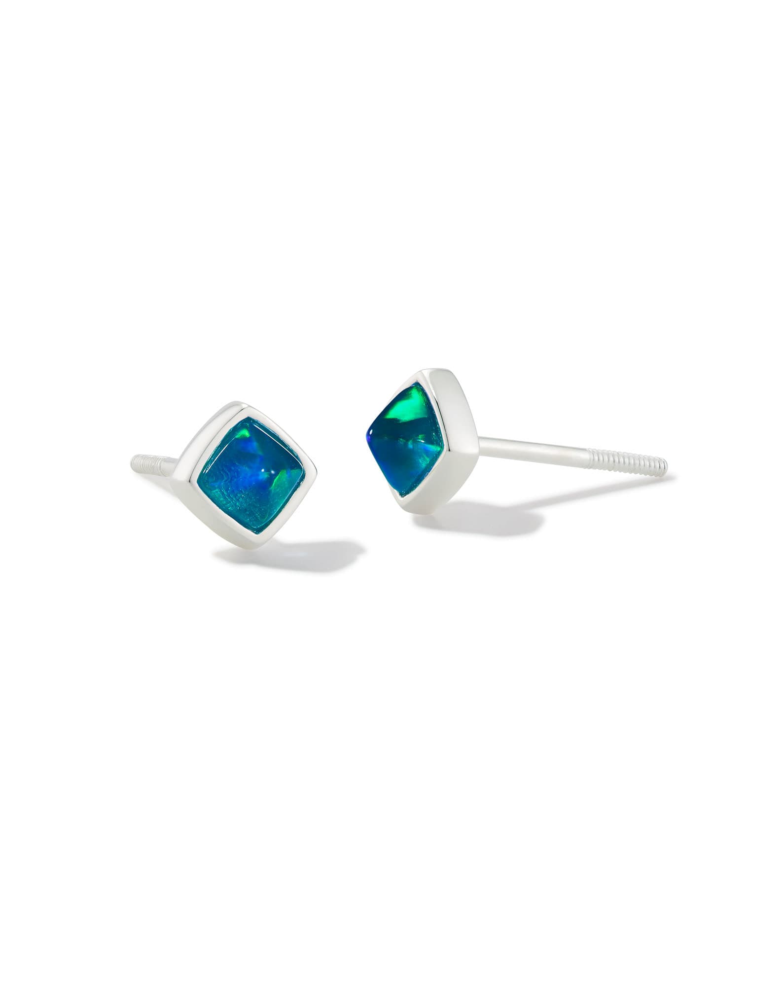 Greer Sterling Silver Stud Earrings in Teal Lab Grown Opal