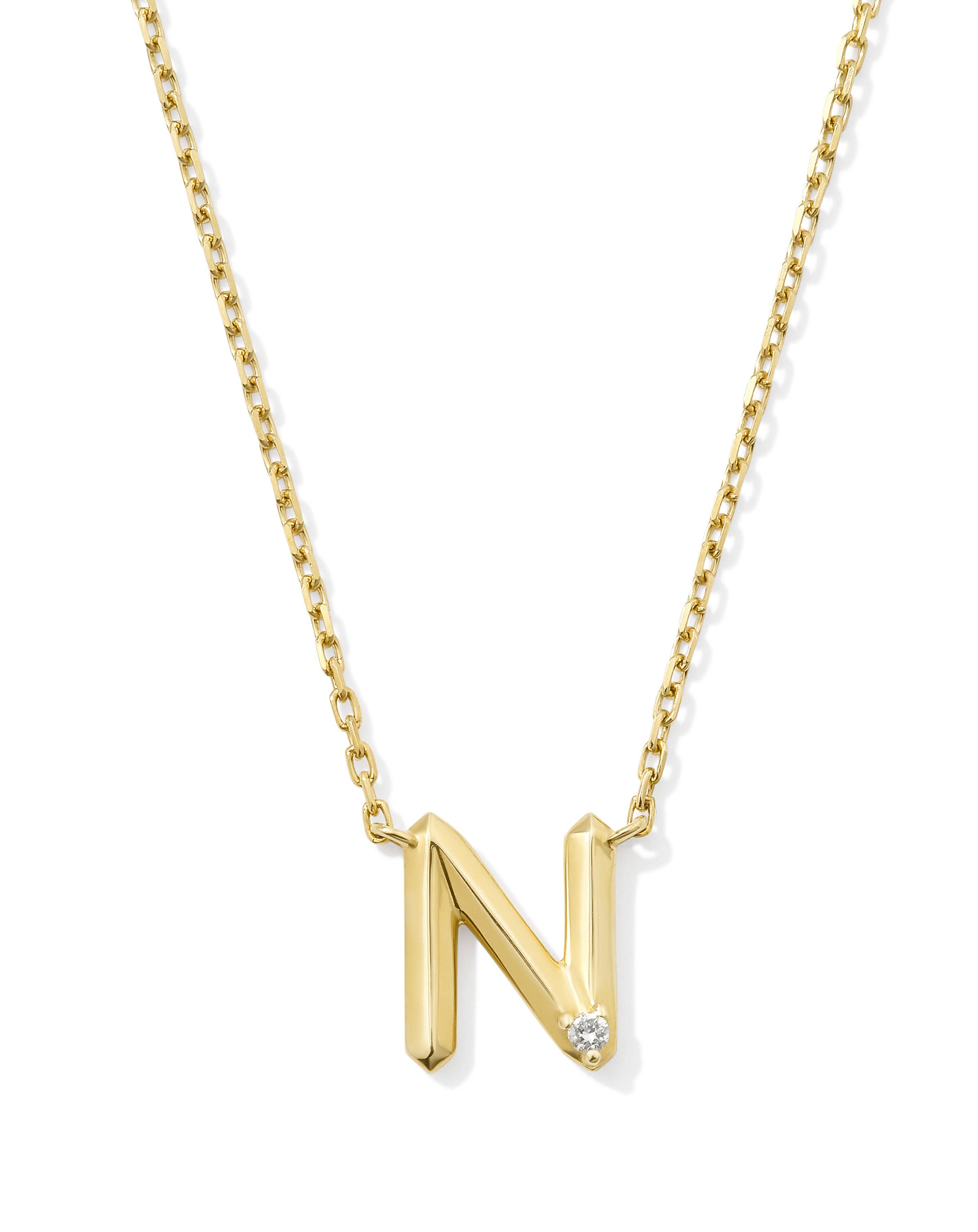 Diamond Accent Letter N 14k Yellow Gold Pendant Necklace in White Diamond