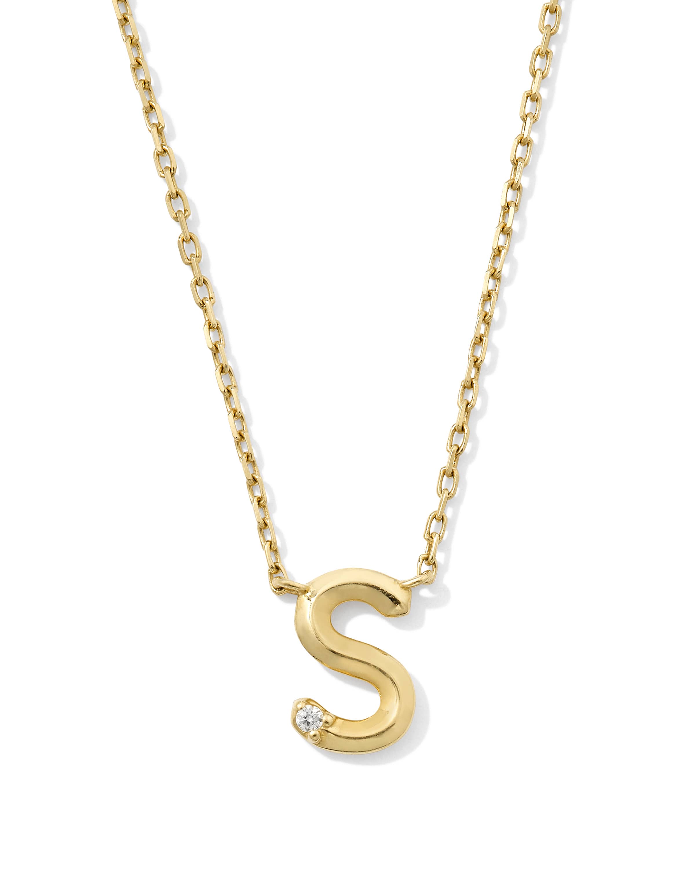 Diamond Accent Letter S 14k Yellow Gold Pendant Necklace in White Diamond