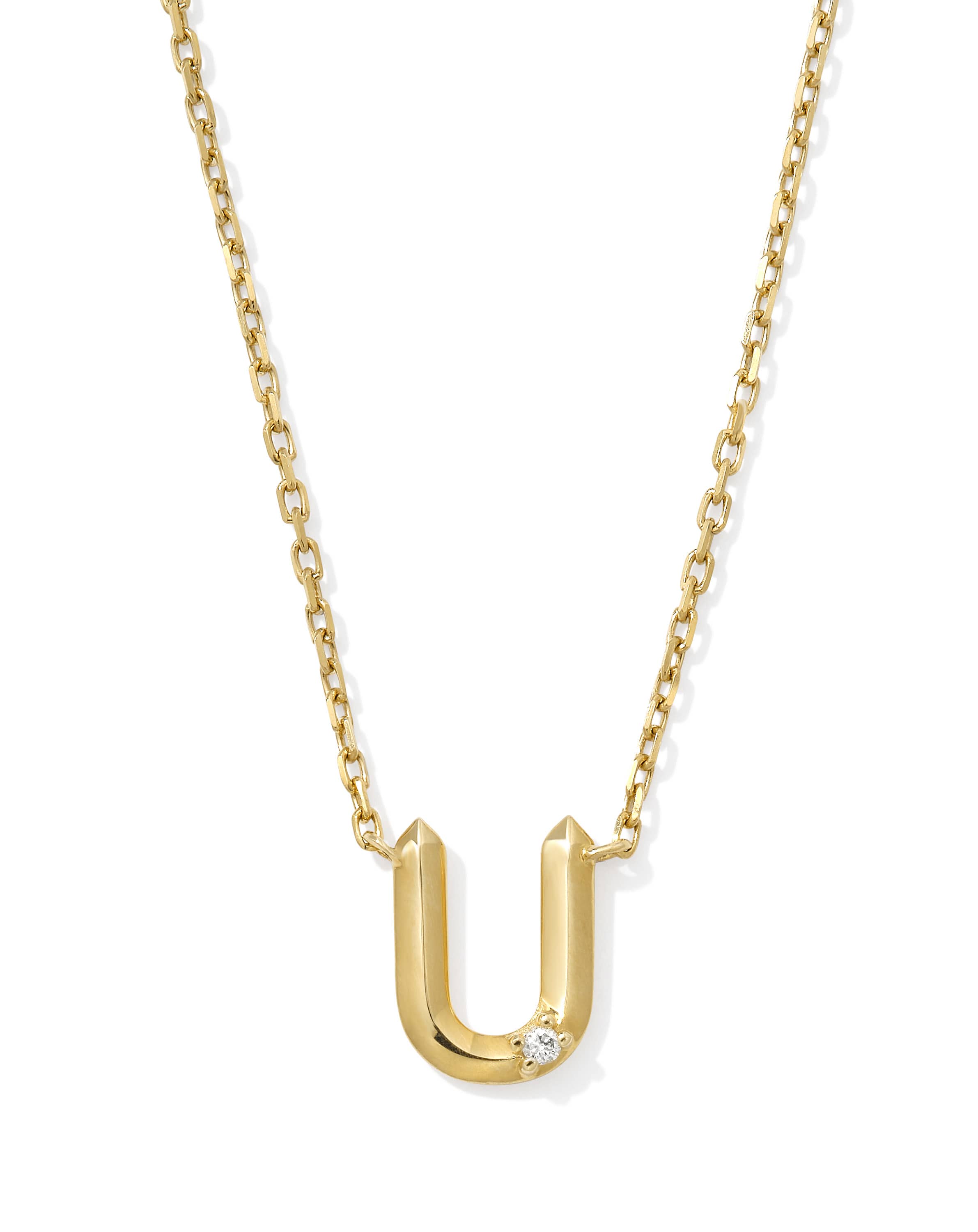 Diamond Accent Letter U 14k Yellow Gold Pendant Necklace in White Diamond